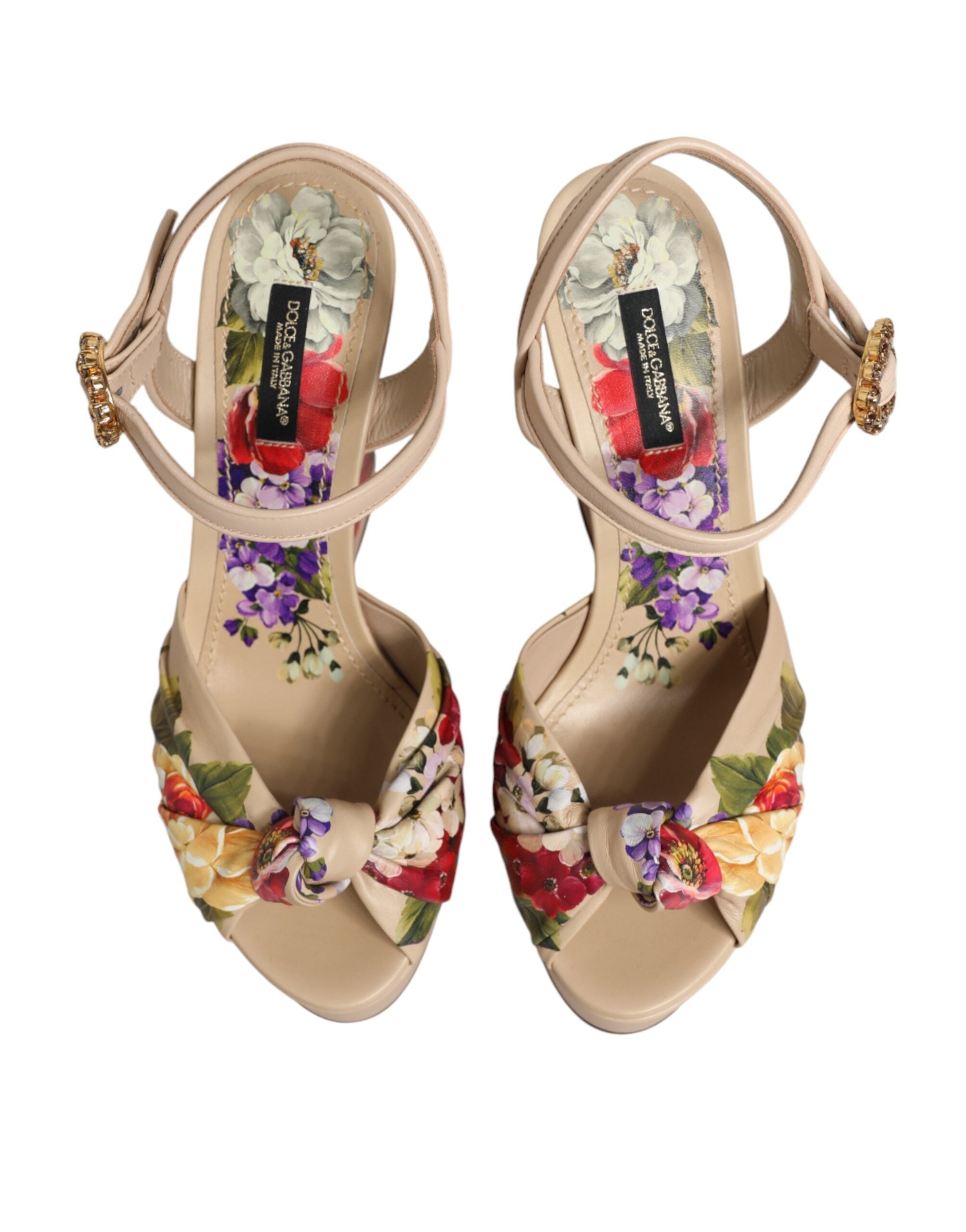 Dolce & Gabbana Beige Bloemen Enkelbandje Plateauzolen Sandalen Schoenen