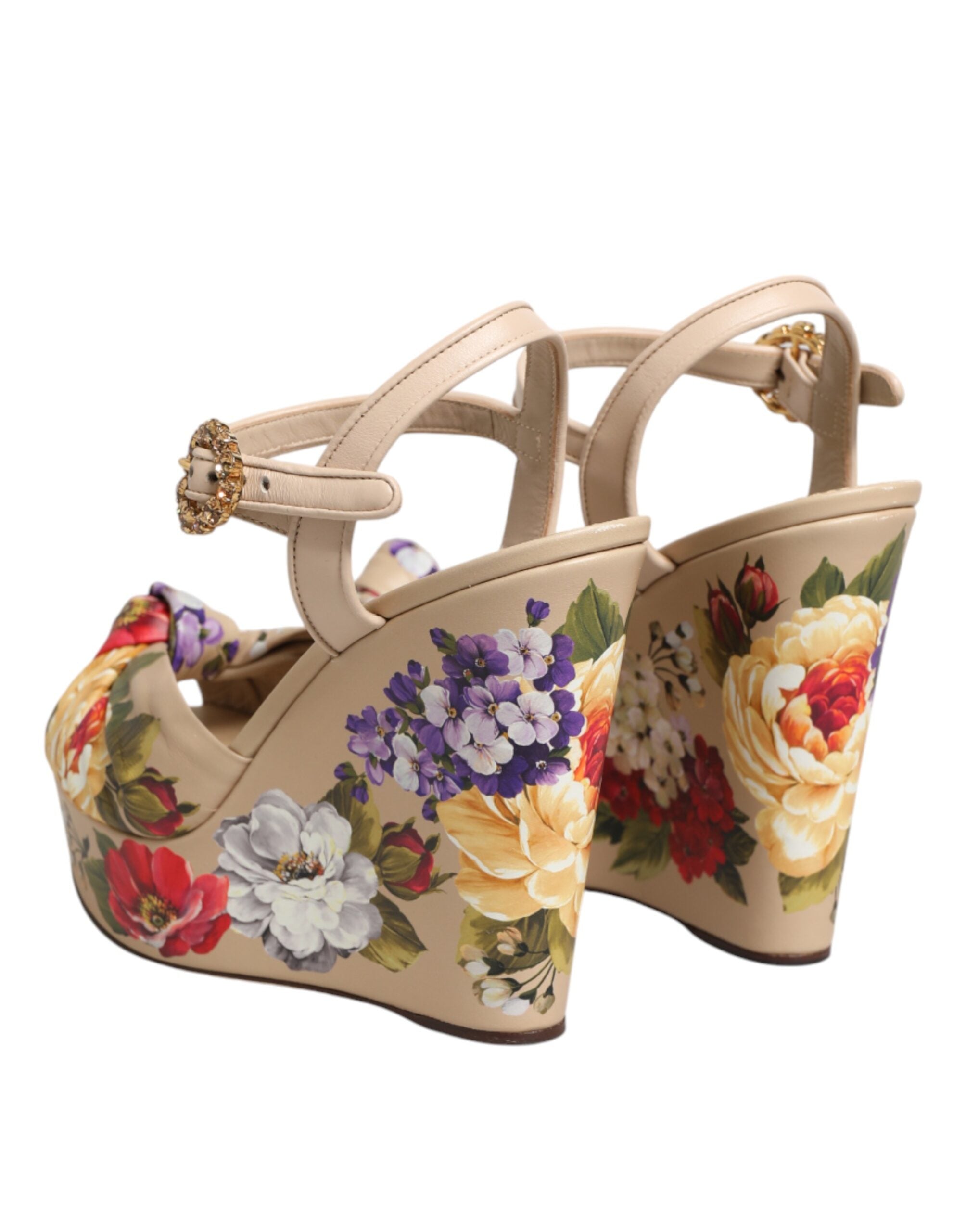 Dolce & Gabbana Beige Bloemen Enkelbandje Plateauzolen Sandalen Schoenen
