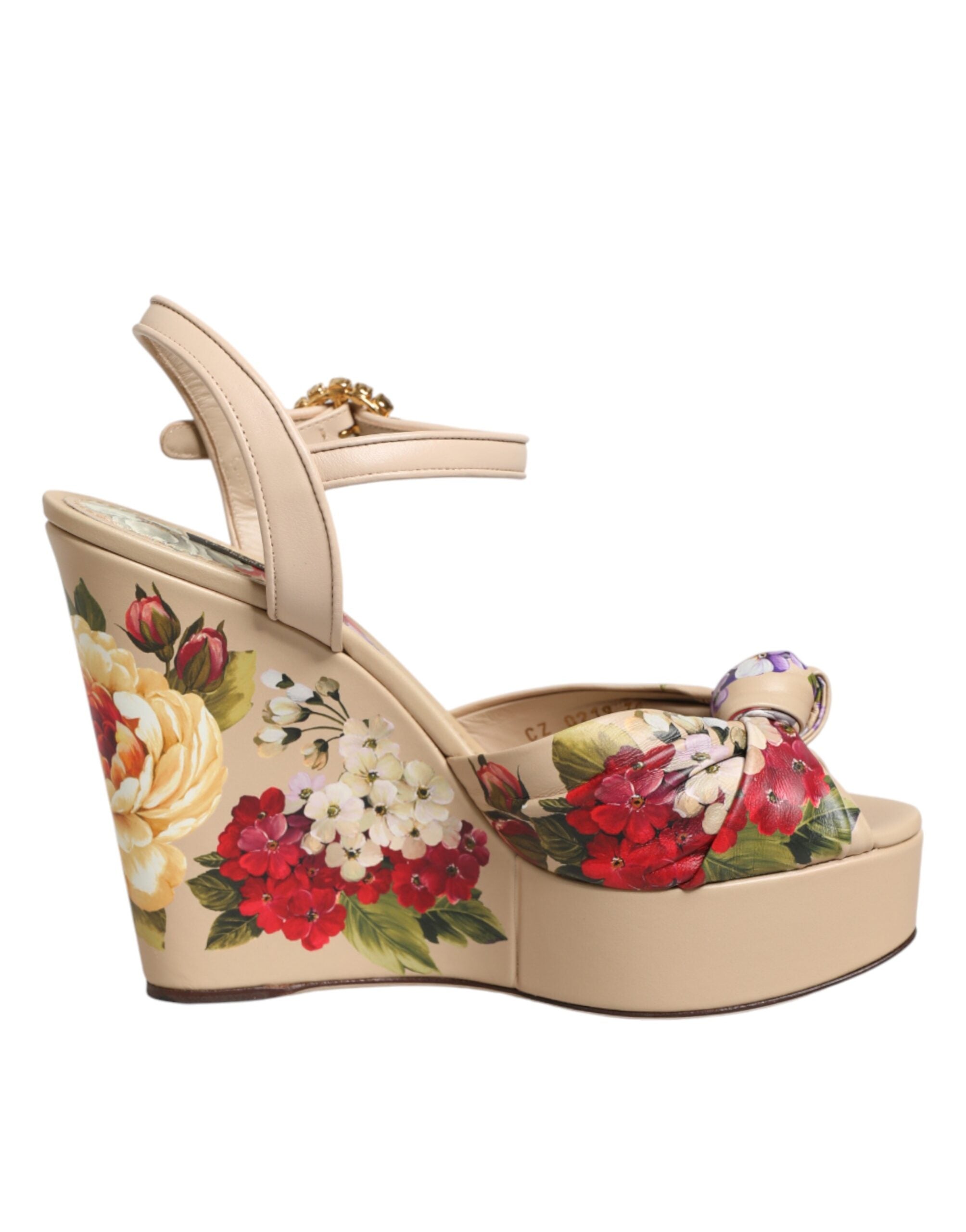Dolce & Gabbana Beige Bloemen Enkelbandje Plateauzolen Sandalen Schoenen