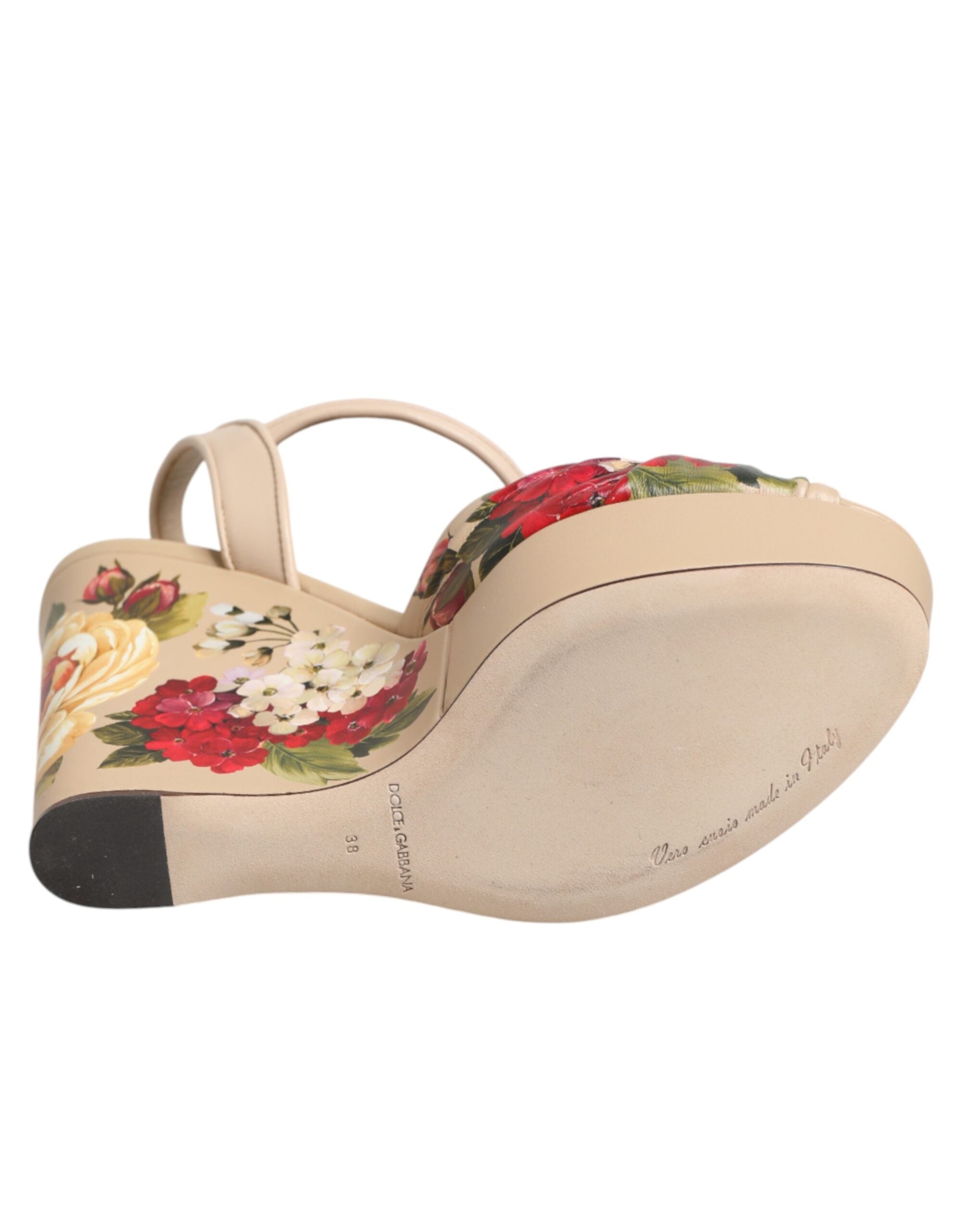 Dolce & Gabbana Beige Bloemen Enkelbandje Plateauzolen Sandalen Schoenen