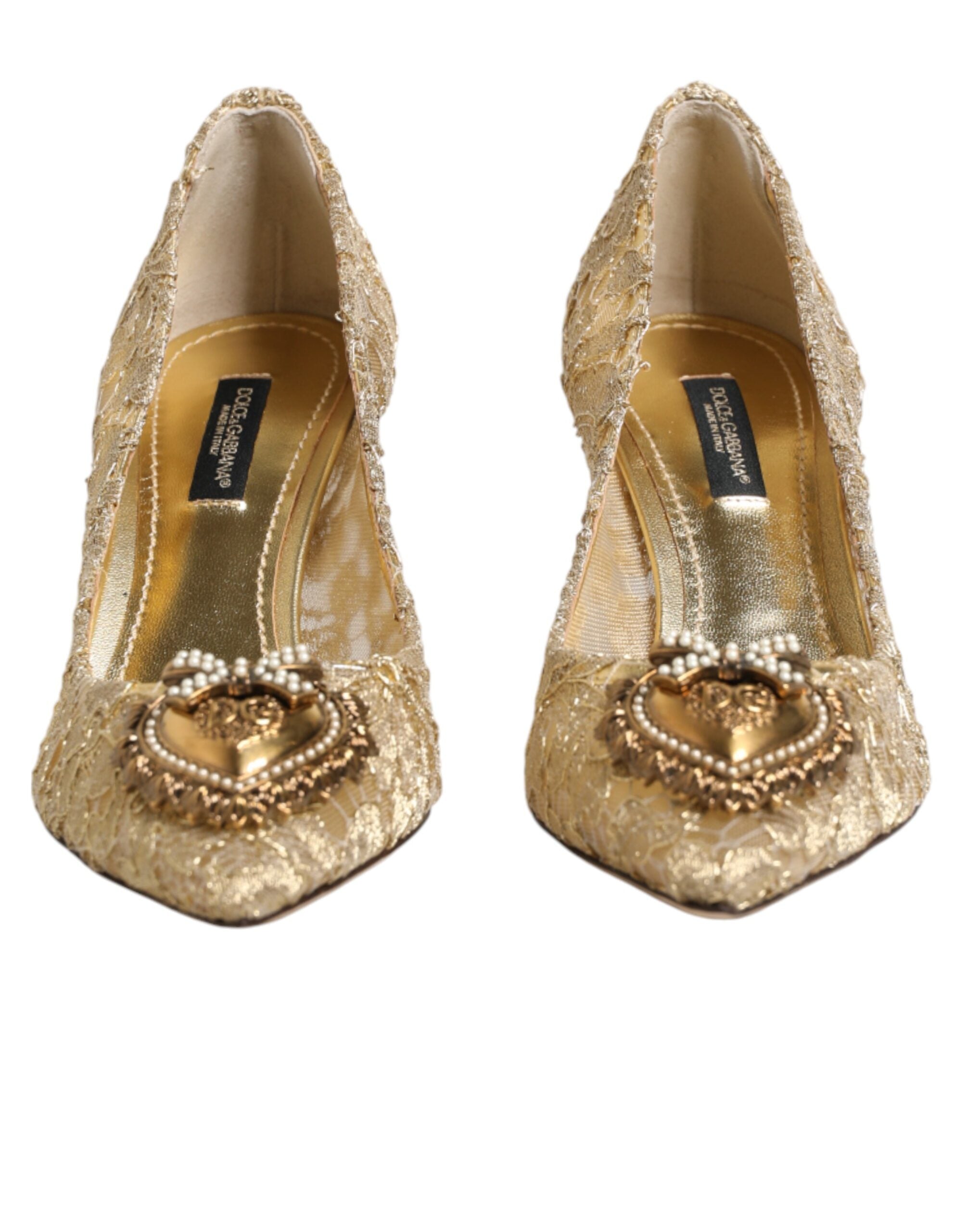 Dolce & Gabbana Gold Taormina Lace DEVOTION Pumps