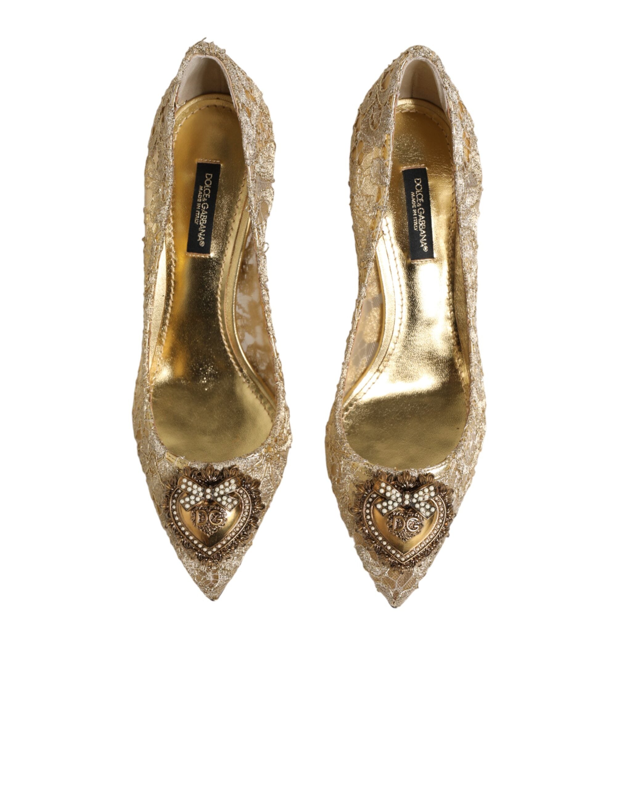 Dolce & Gabbana Gold Taormina Lace DEVOTION Pumps