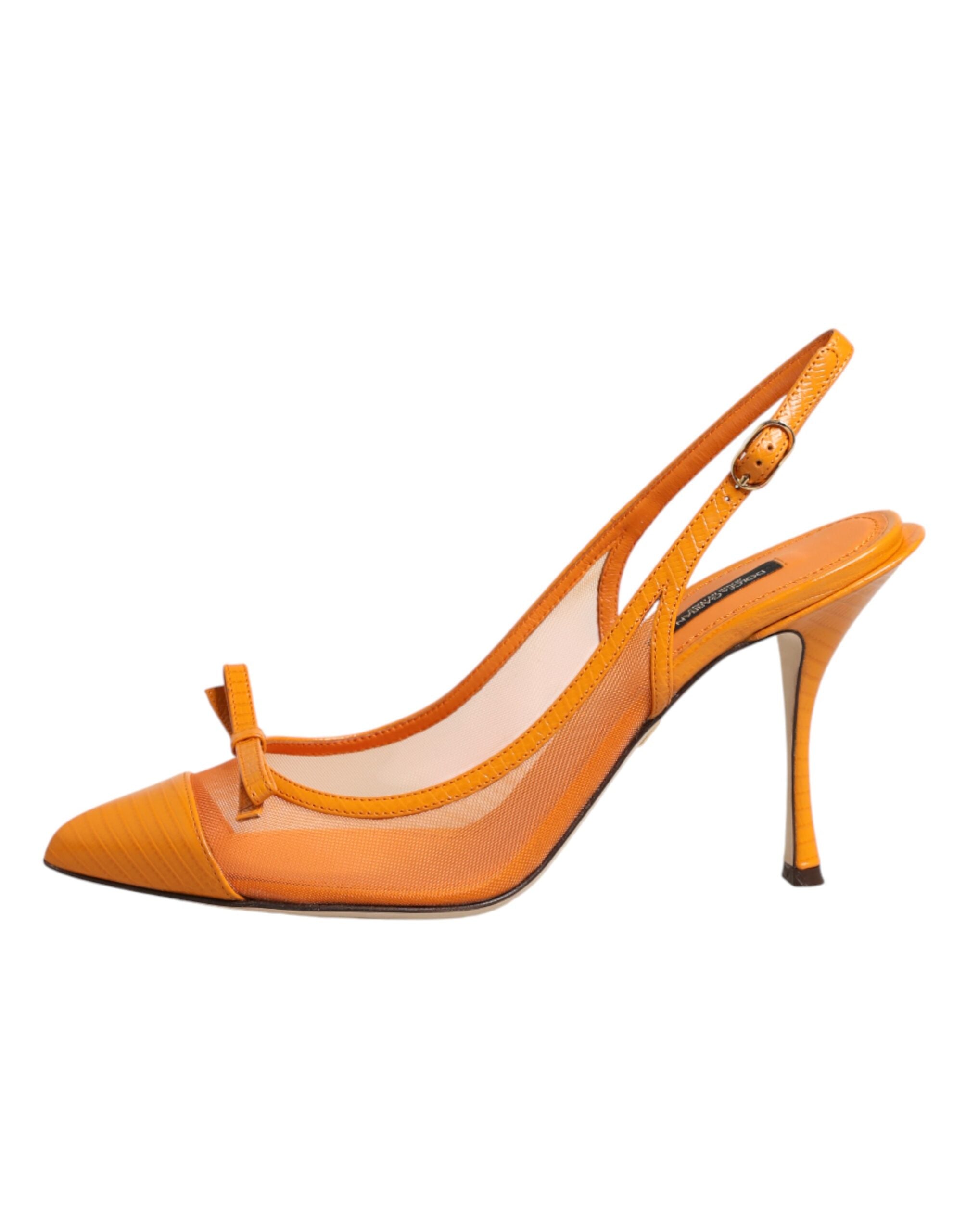 Dolce & Gabbana Orange Leather Mesh Slingback Heels Shoes