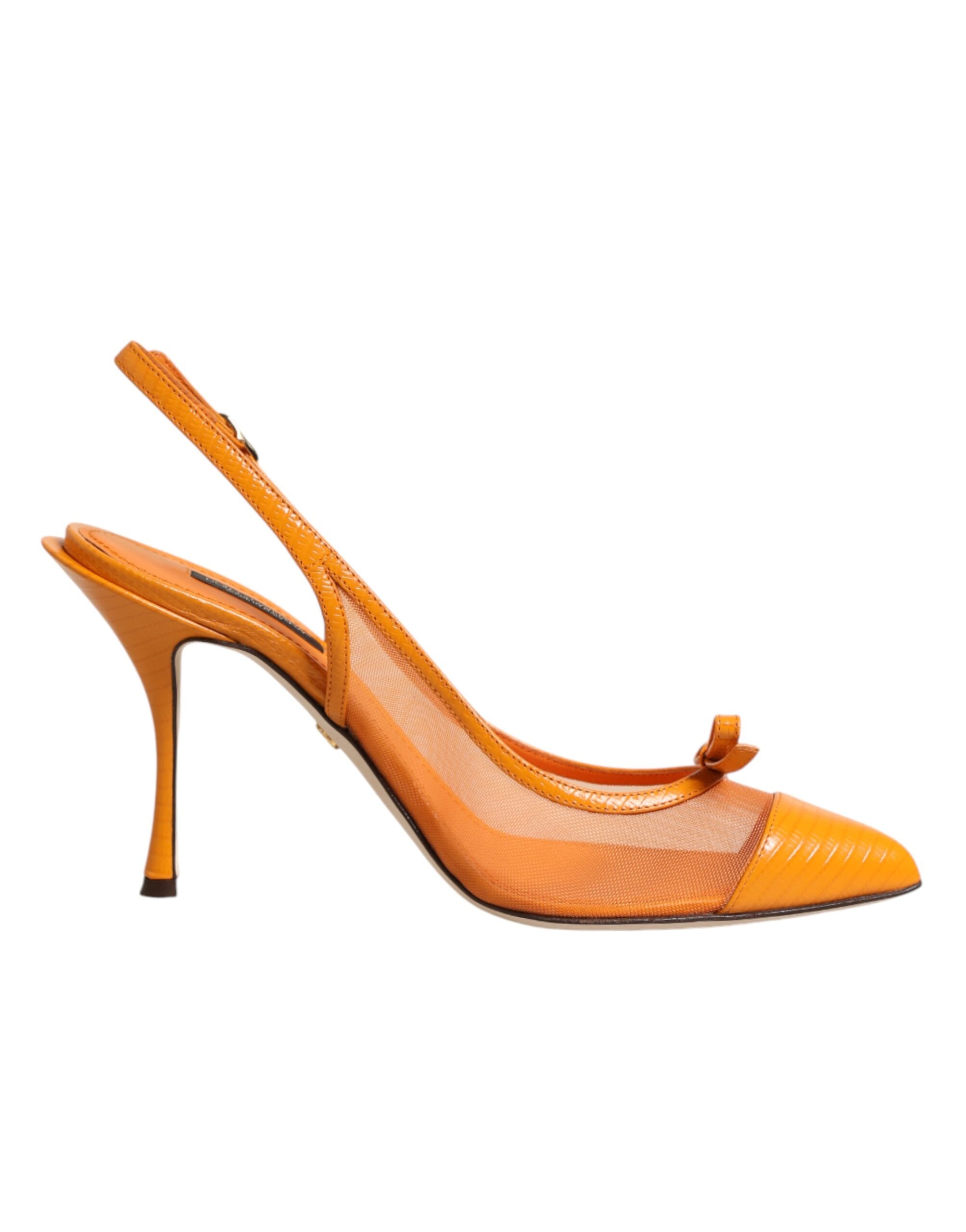 Dolce & Gabbana Orange Leather Mesh Slingback Heels Shoes
