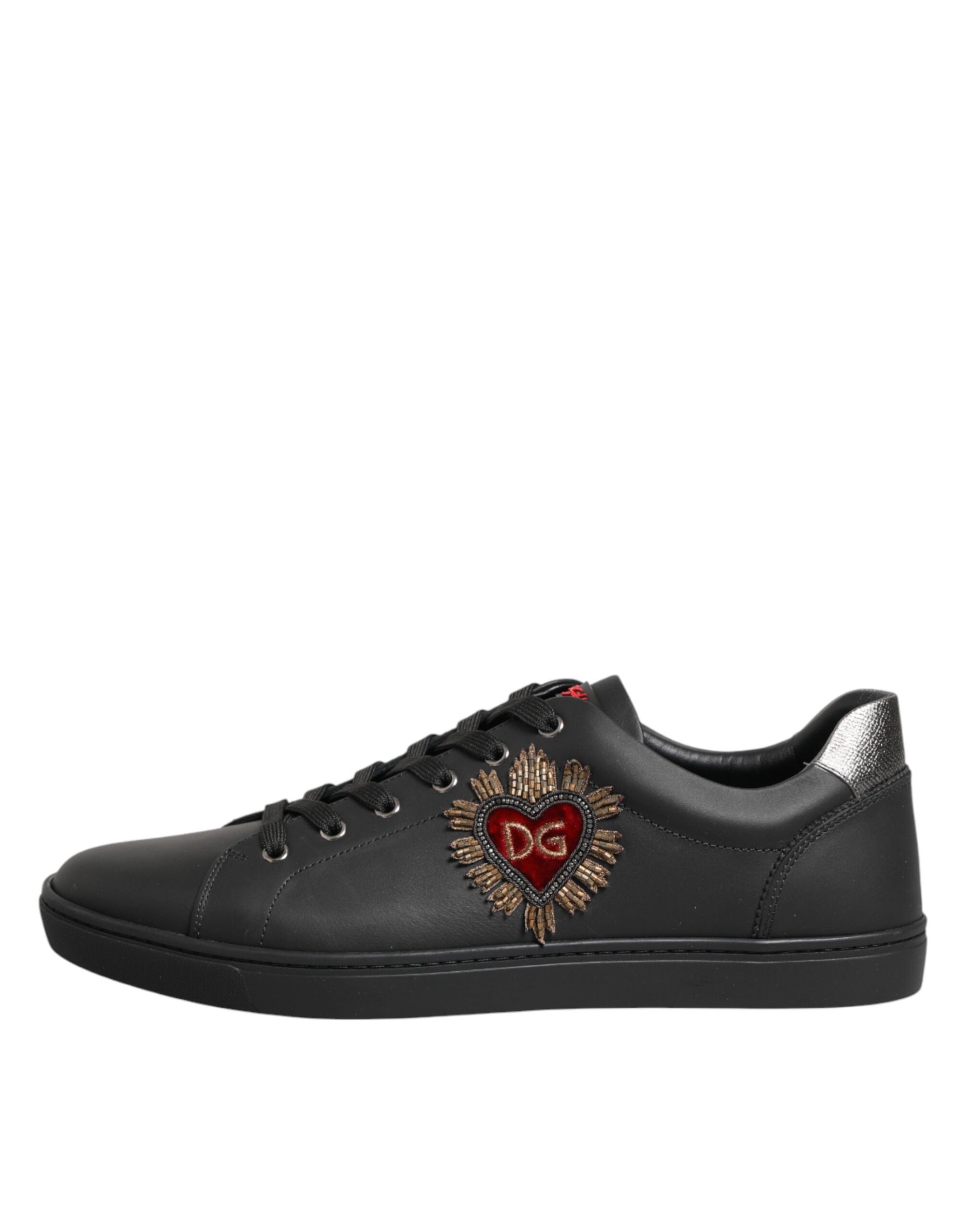 Dolce & Gabbana Zwarte Leren Sneakers Met Hartversiering