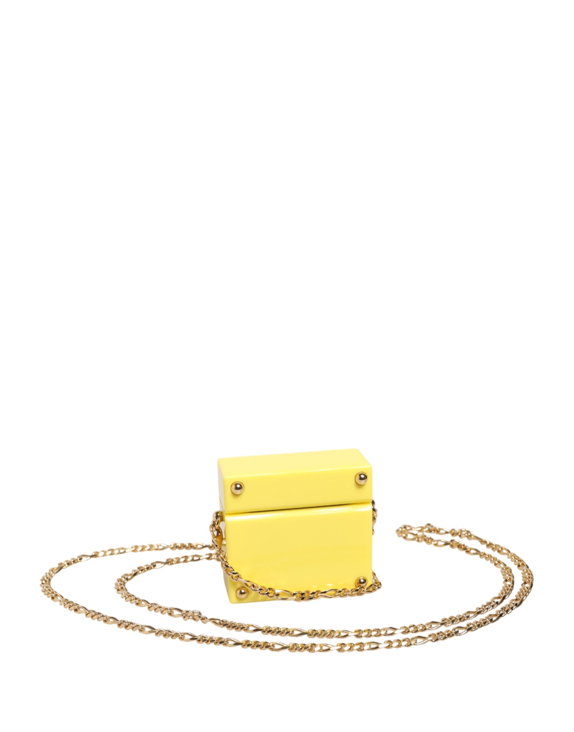 Dolce & Gabbana Gele DG Logo Plaque Hoes Goudkleurige Ketting Airpods Case
