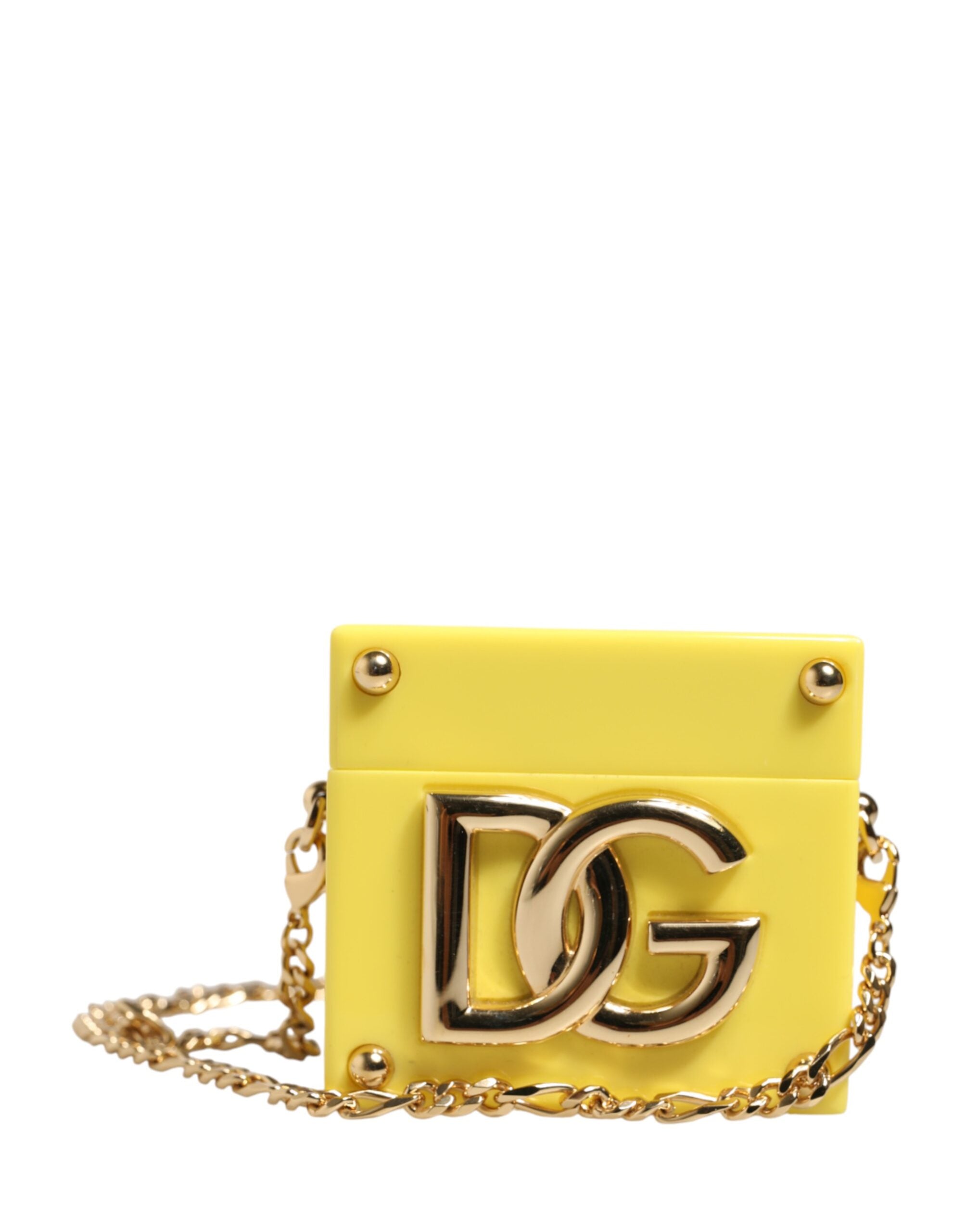Dolce & Gabbana Gele DG Logo Plaque Hoes Goudkleurige Ketting Airpods Case