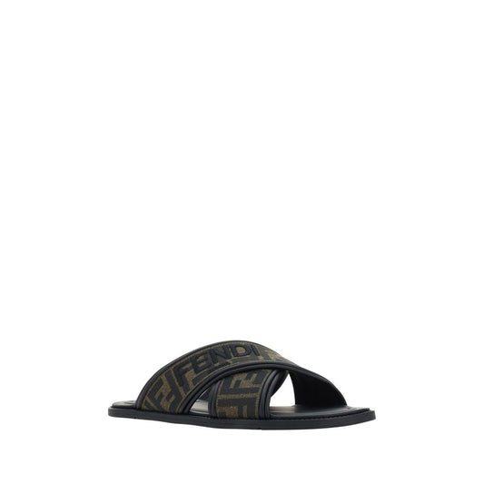 Fendi Black Calf Leather Bos Taurus Flat Sandals