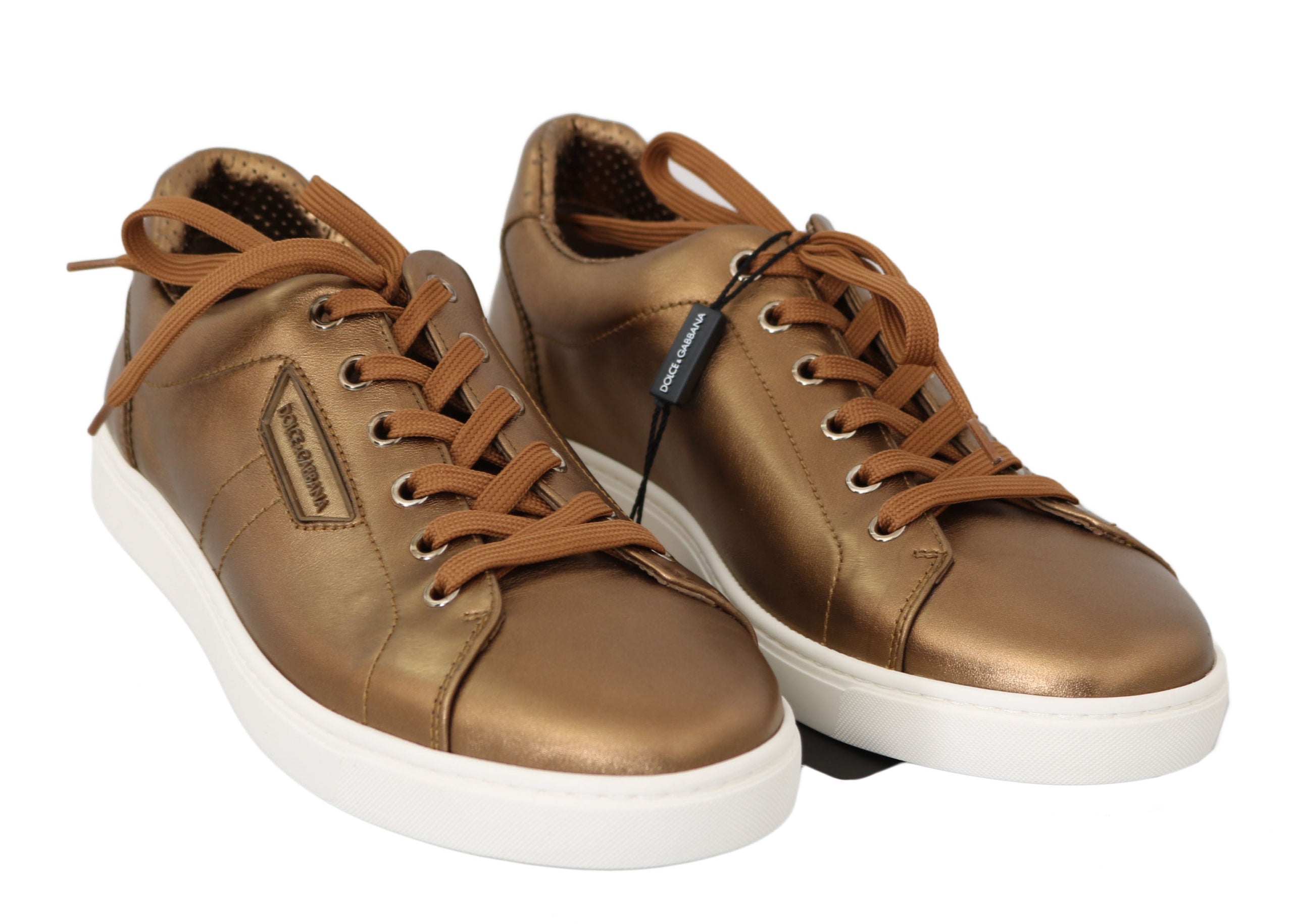 Dolce & Gabbana Gold Leather Men's Casual Sneakers