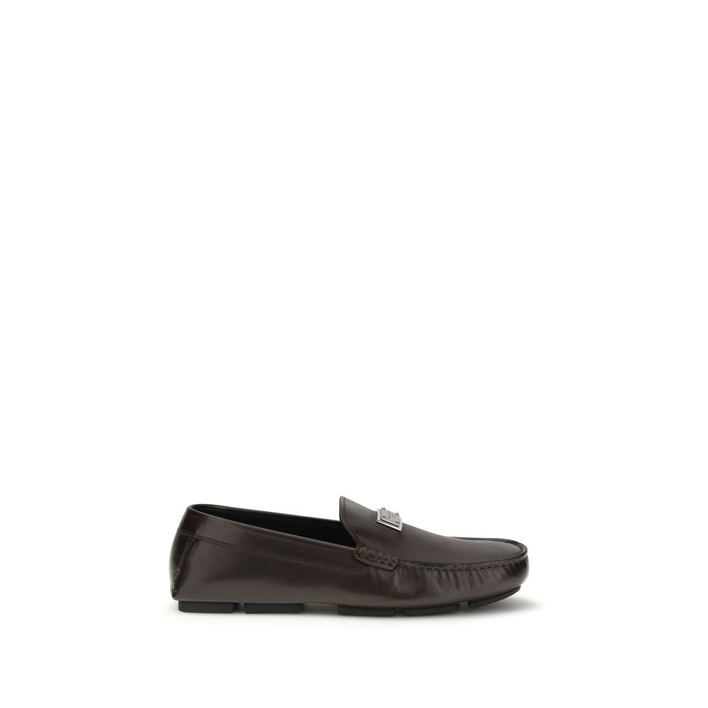 Dolce & Gabbana Brown Calfskin Slip-On Loafers