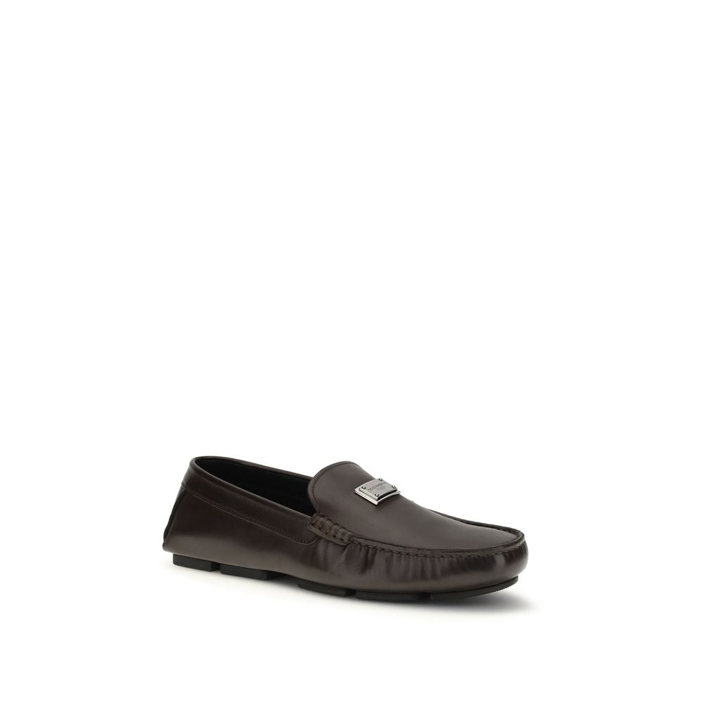 Dolce & Gabbana Brown Calfskin Slip-On Loafers
