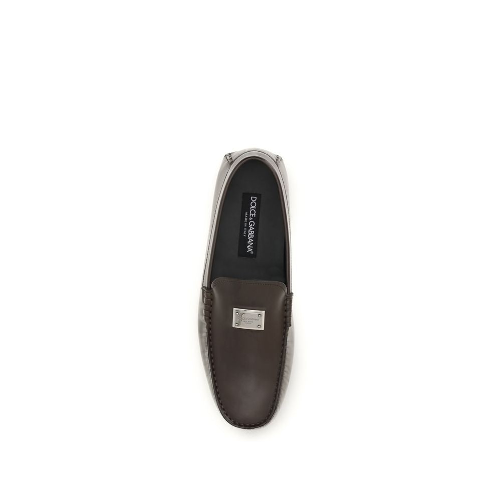 Dolce & Gabbana Brown Calfskin Slip-On Loafers