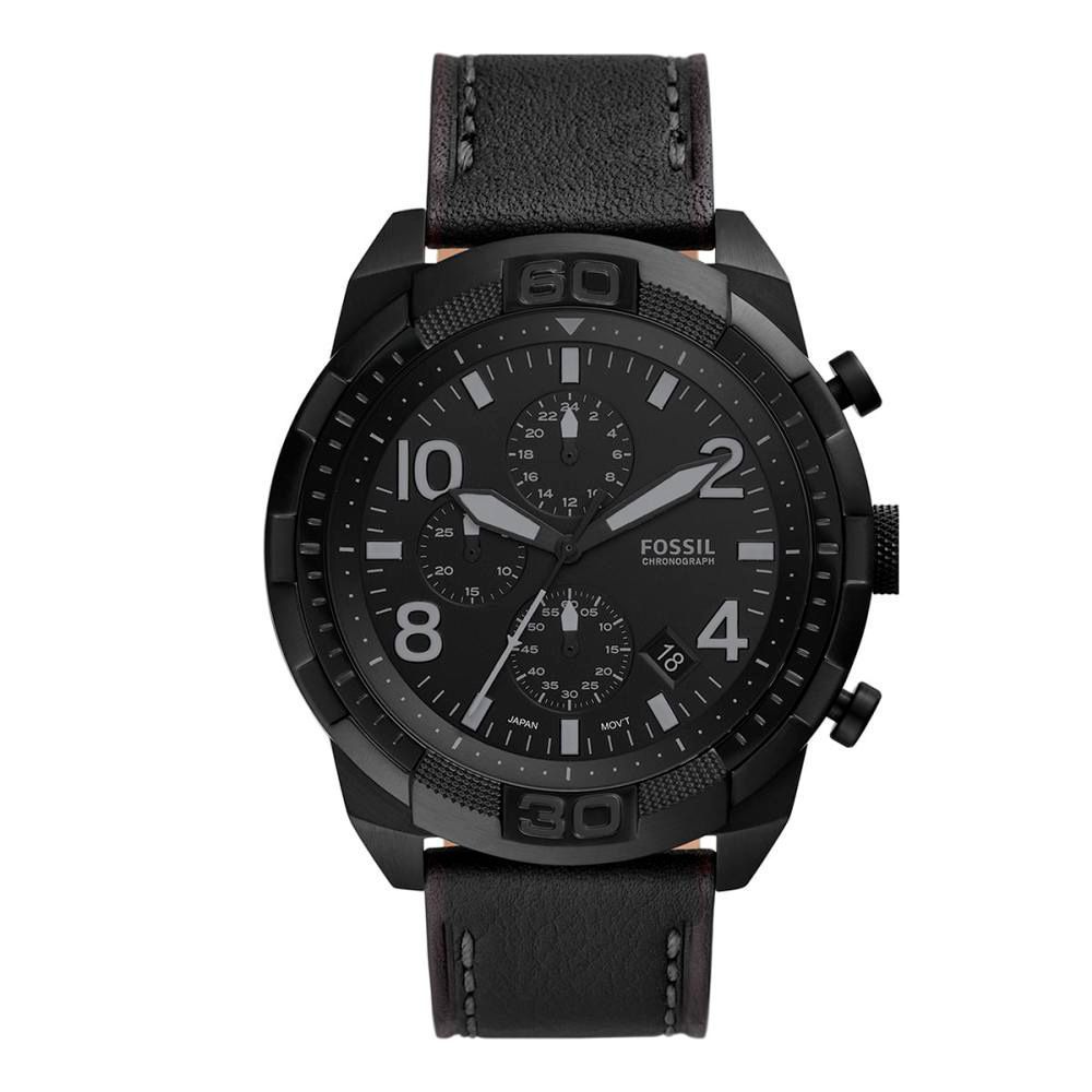 Fossil sportshorloge van zwart leer
