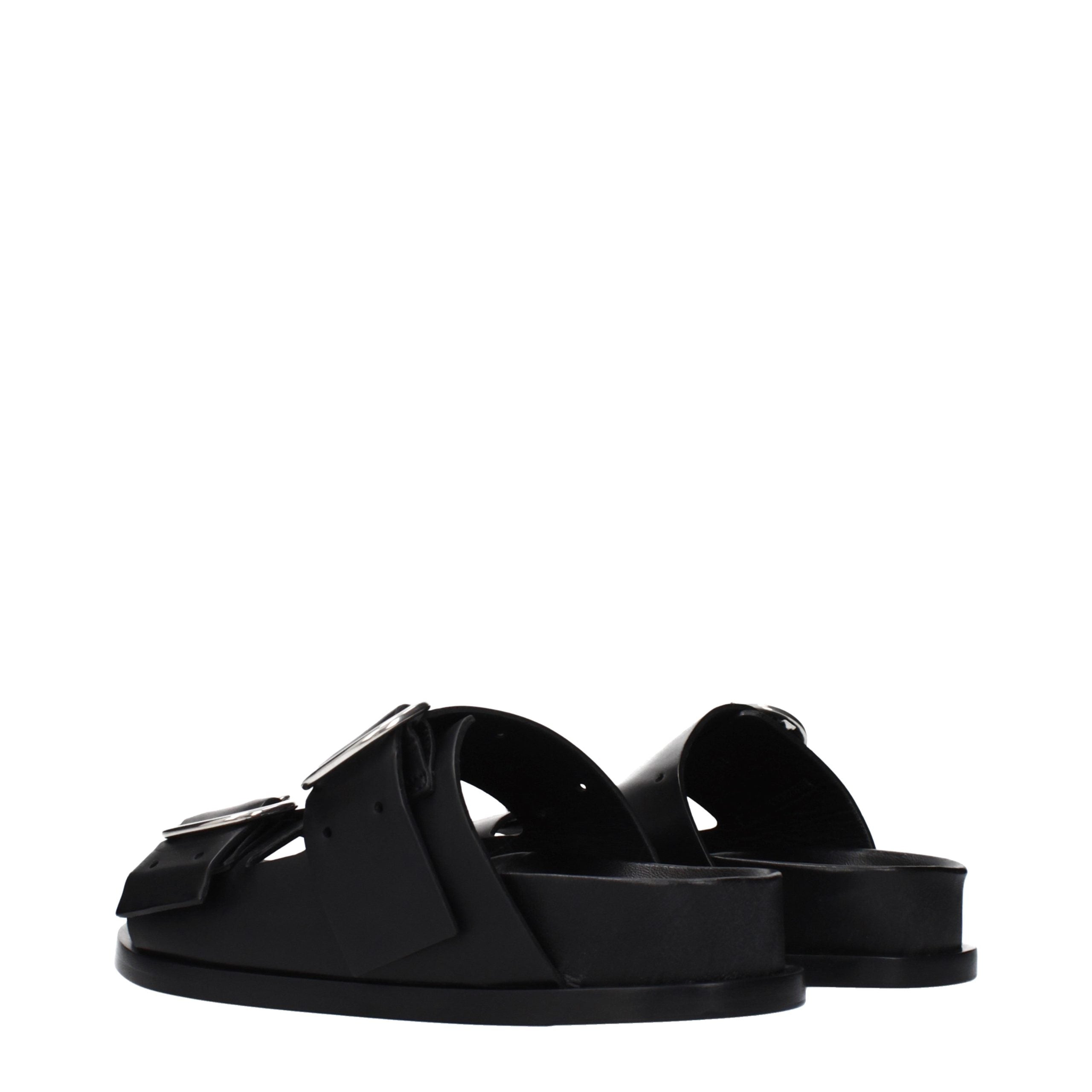 Jil Sander Zwarte Leren Slippers
