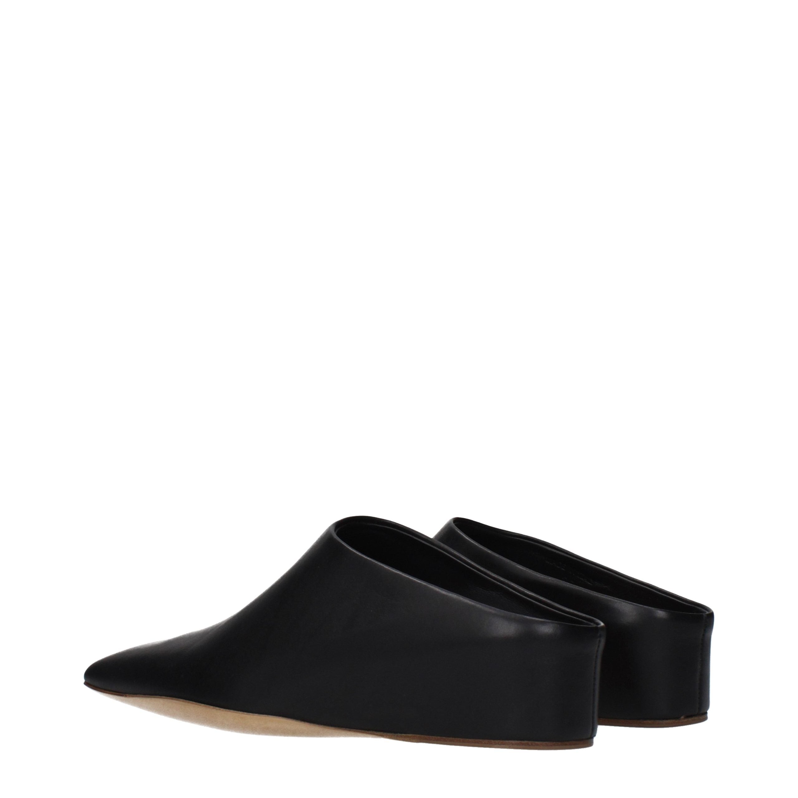 Jil Sander Zwarte Leren Slippers