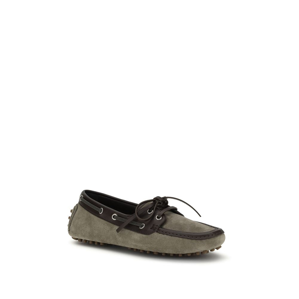 Brunello Cucinelli Gray Calf Leather Bos Taurus Slip-On Loafers