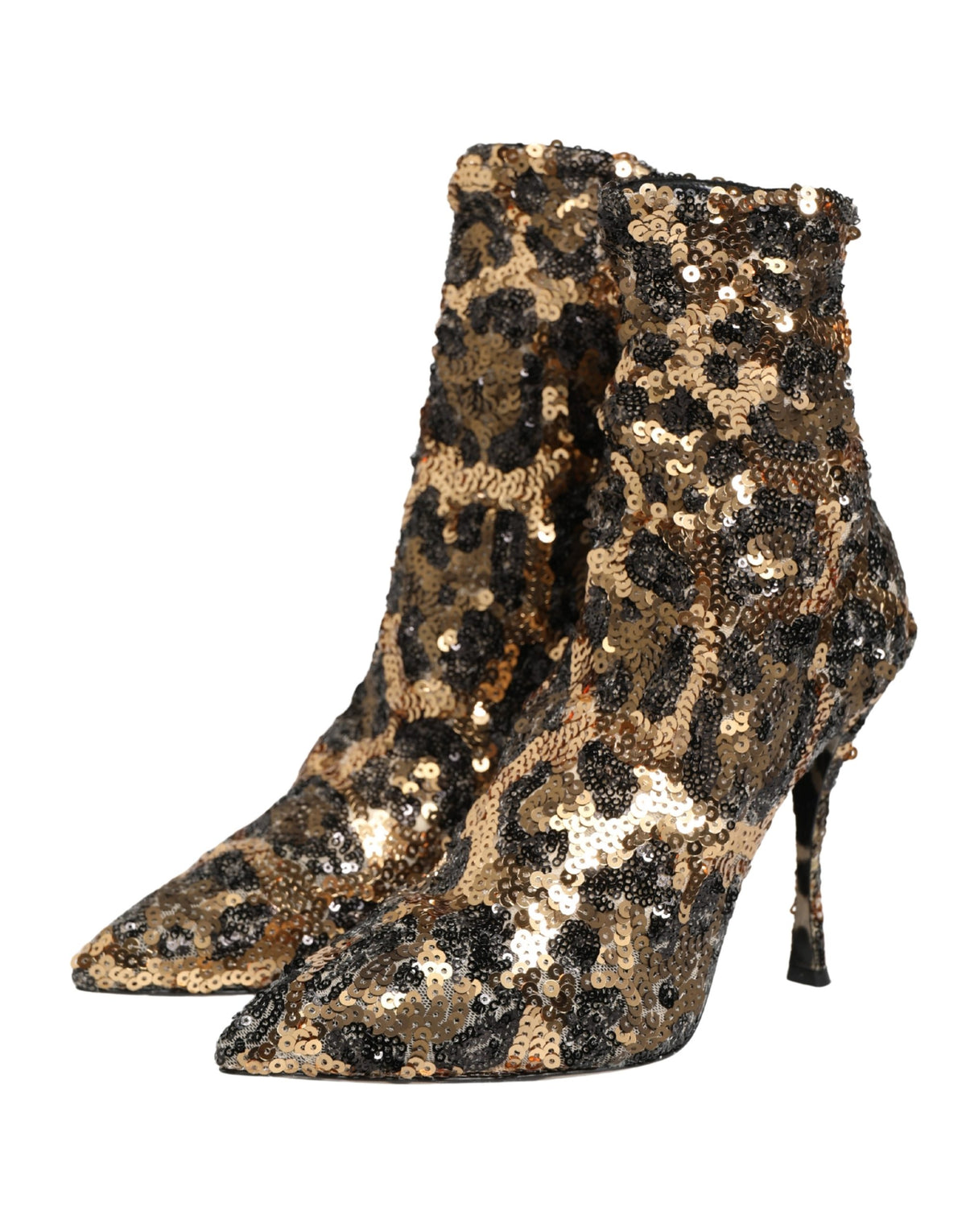 Dolce & Gabbana Gouden Luipaard Pailletten Sok Enkellaarsjes Schoenen