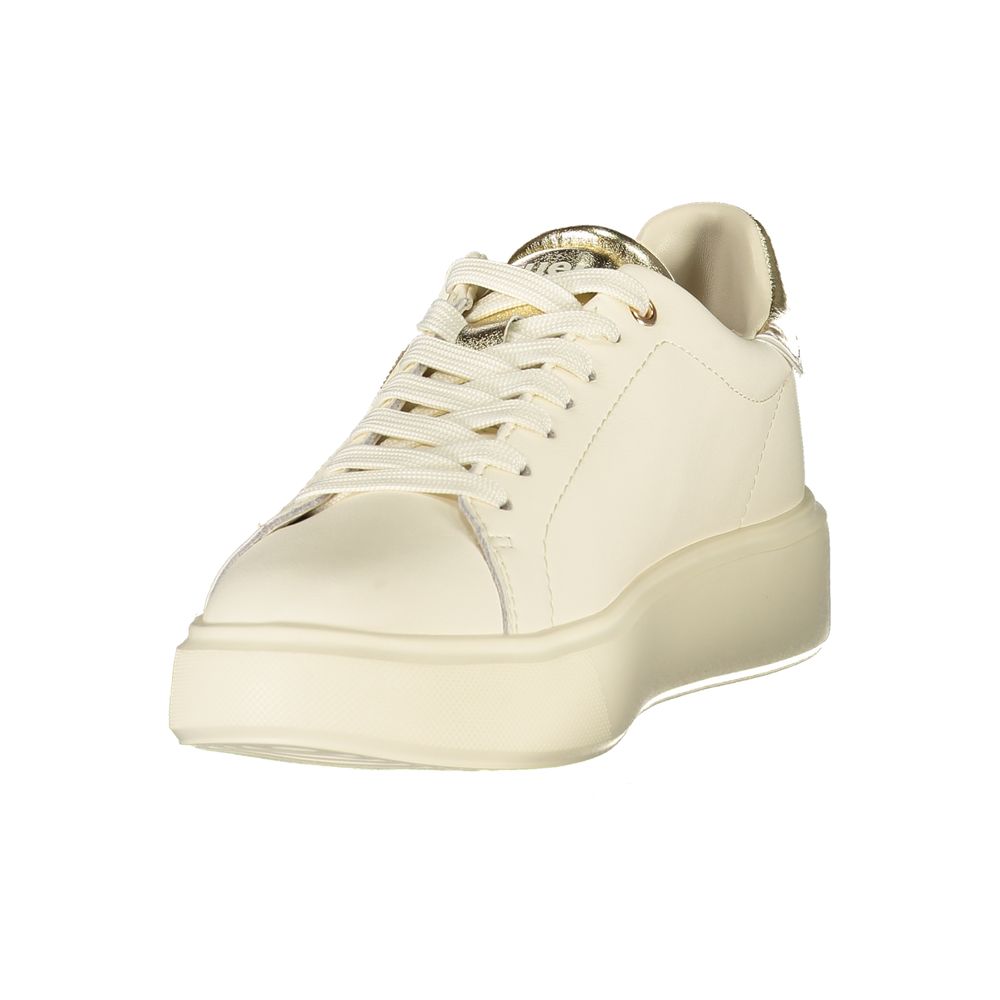 Blauer Beige Leren Damessneaker