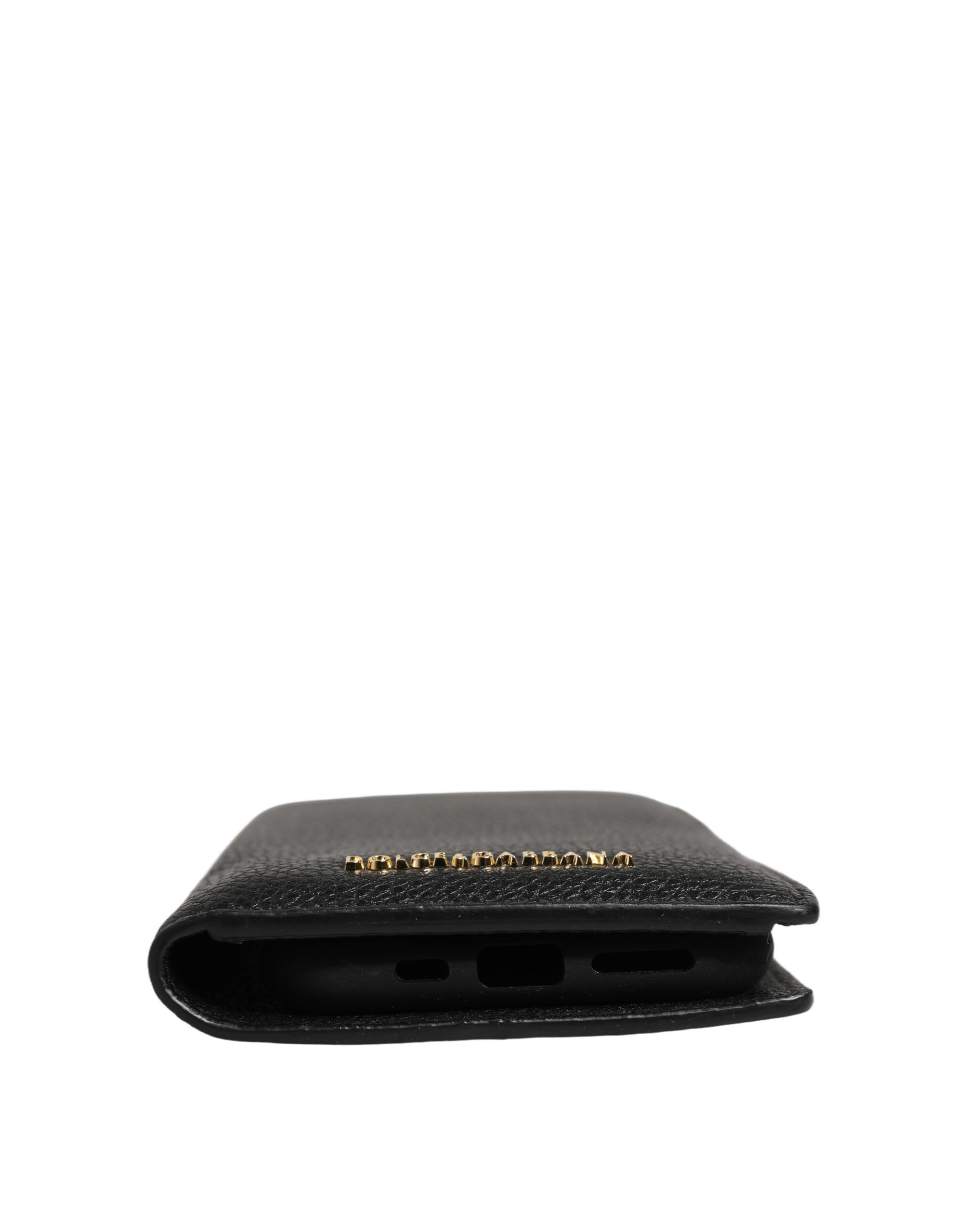Dolce & Gabbana Case Flip Cover Black Calf Leather iPhone 11 Pro Phone