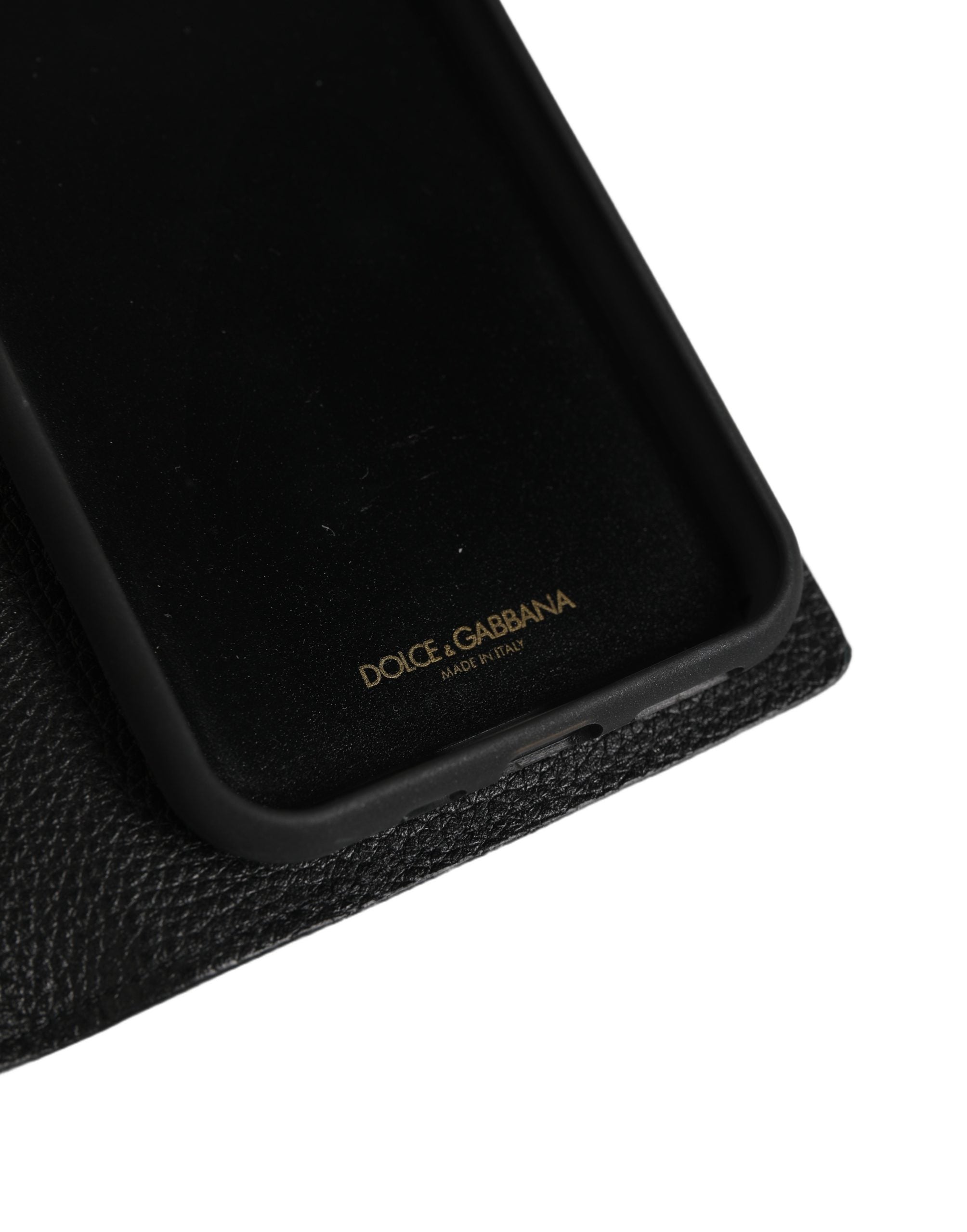 Dolce & Gabbana Case Flip Cover Black Calf Leather iPhone 11 Pro Phone