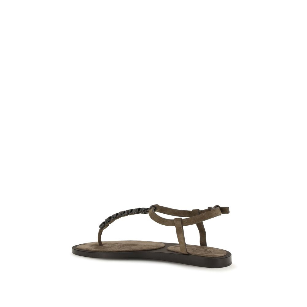 Brunello Cucinelli bruine platte sandalen van kalfsleer (Bos Taurus)