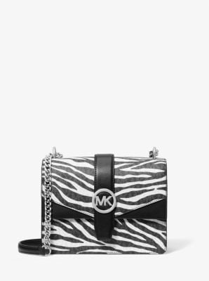 Michael Kors Greenwich Kleine Print Logo Crossbody Tote Kettingtas Zwart/Wit $498