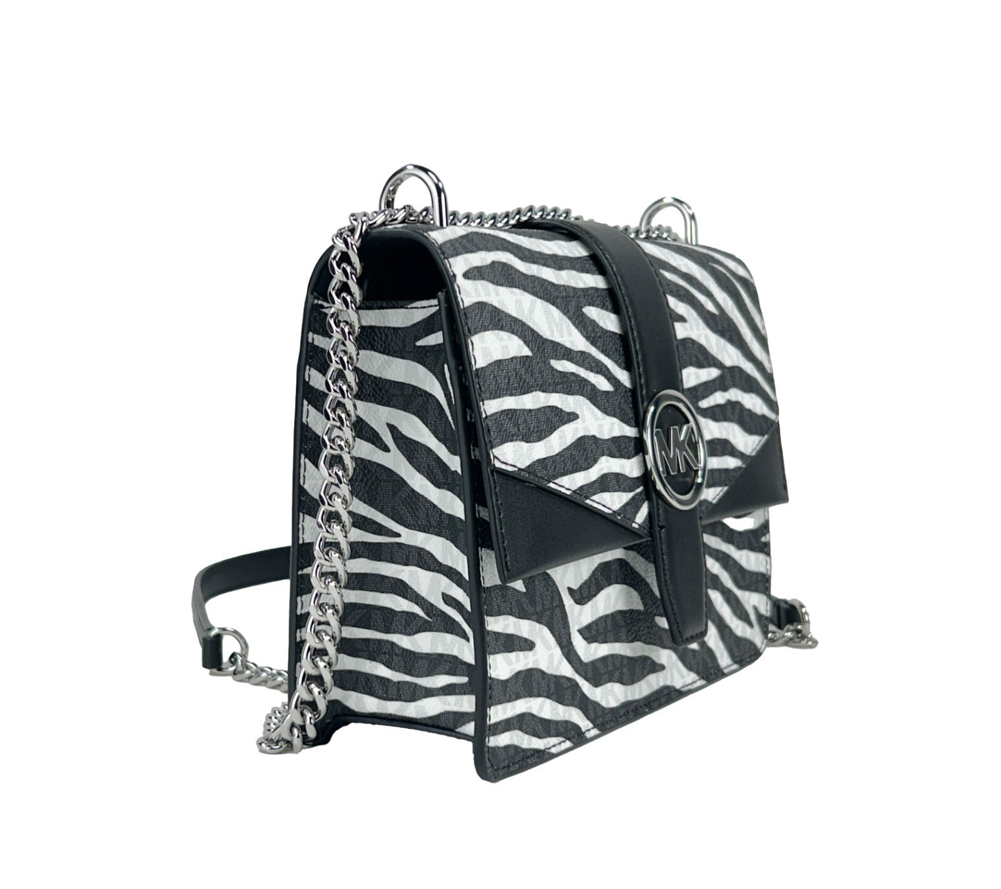 Michael Kors Greenwich Kleine Print Logo Crossbody Tote Kettingtas Zwart/Wit $498