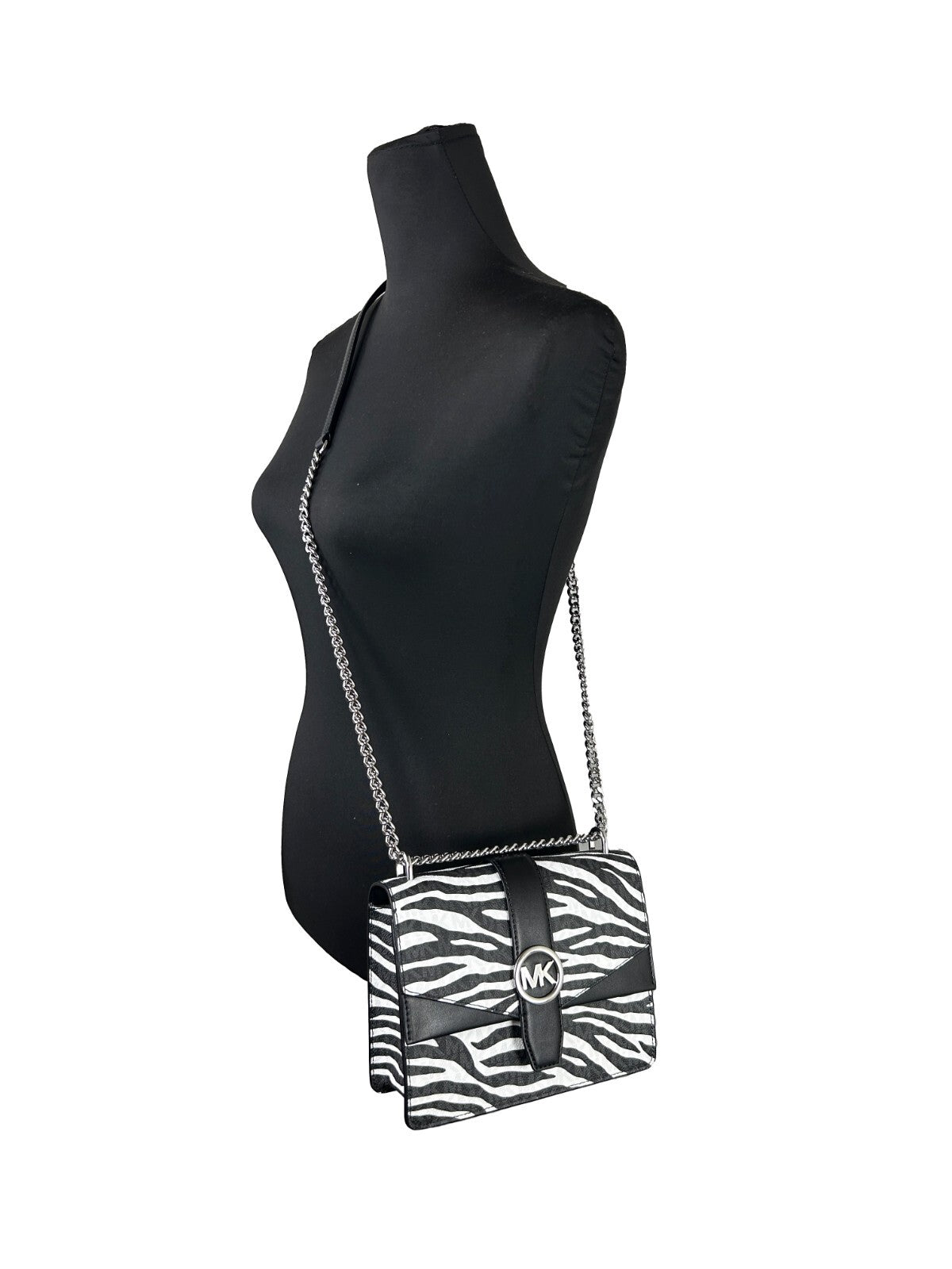 Michael Kors Greenwich Kleine Print Logo Crossbody Tote Kettingtas Zwart/Wit $498