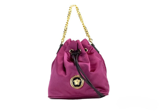 Versace Small Dahlia Nylon Medusa Pendant Bucket Chain Crossbody Bag