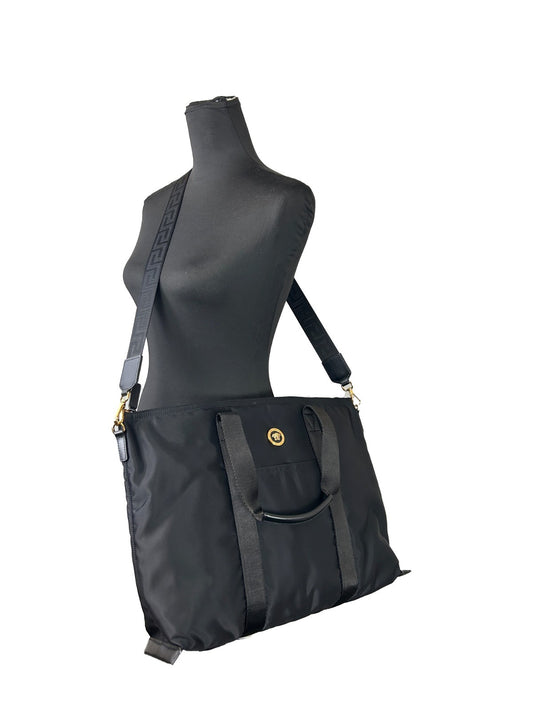 Versace Zwarte Nylon Stoffen La Medusa Schouder Tote Tas