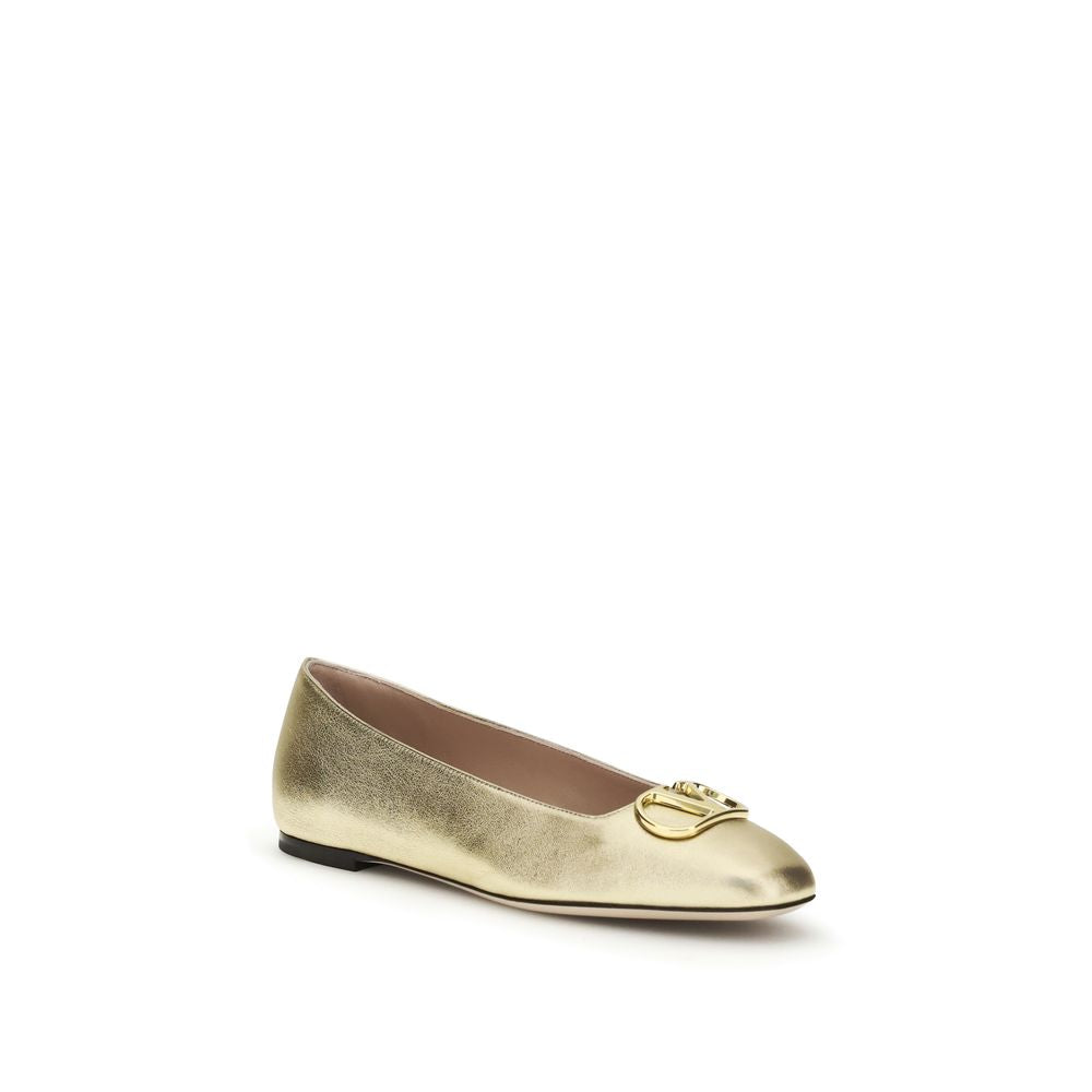 Valentino Garavani Gold Nappa Leather / Calf Bos Taurus Ballet Flats