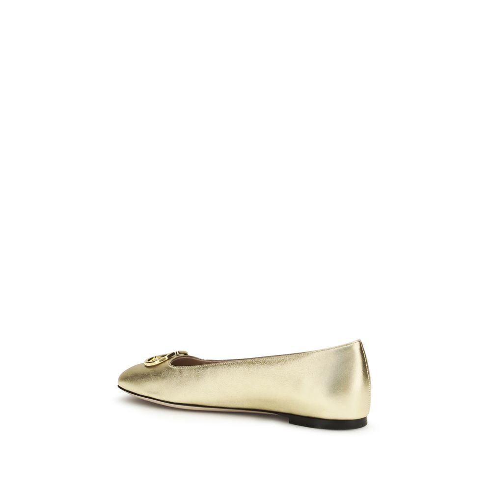 Valentino Garavani Gold Nappa Leather / Calf Bos Taurus Ballet Flats