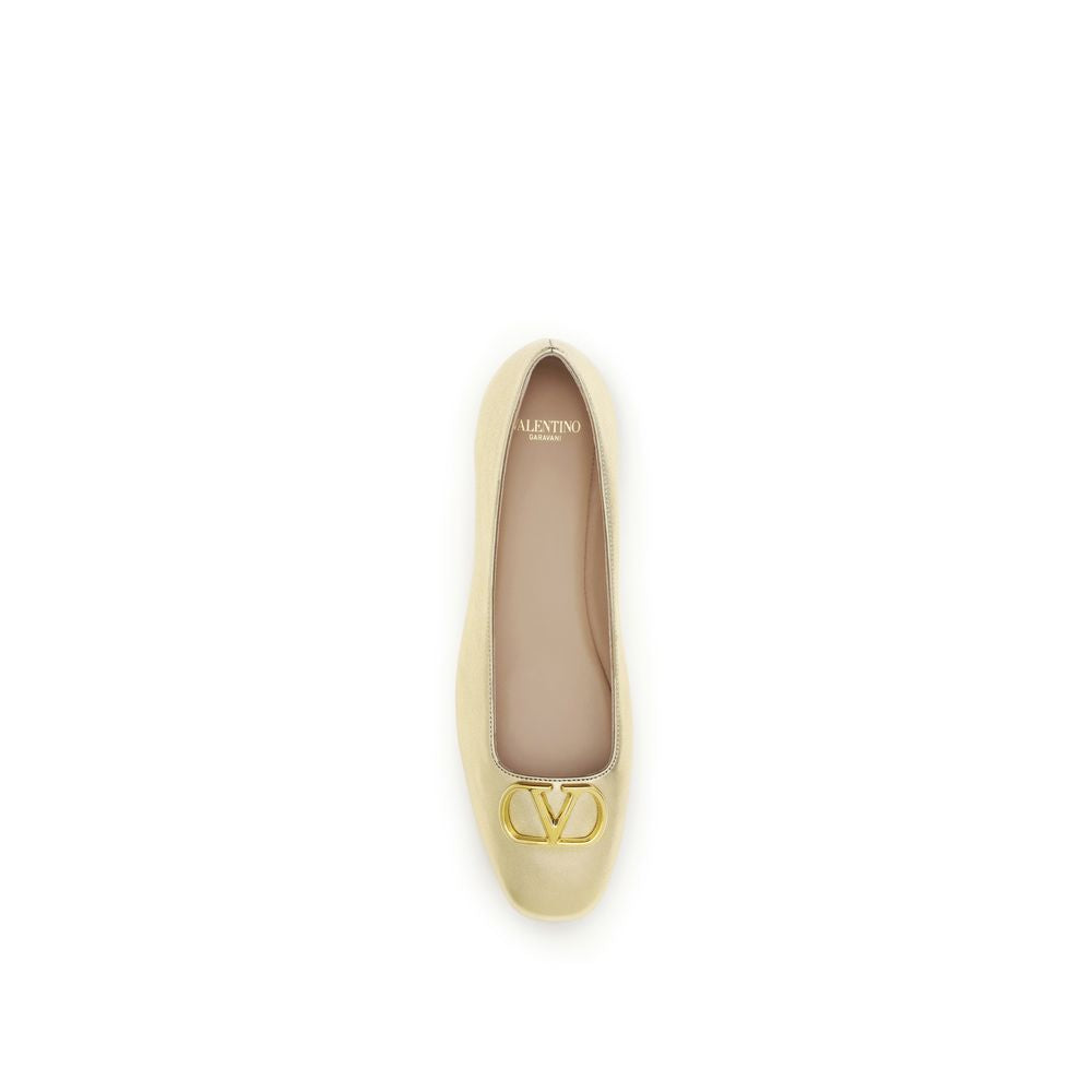 Valentino Garavani Gold Nappa Leather / Calf Bos Taurus Ballet Flats