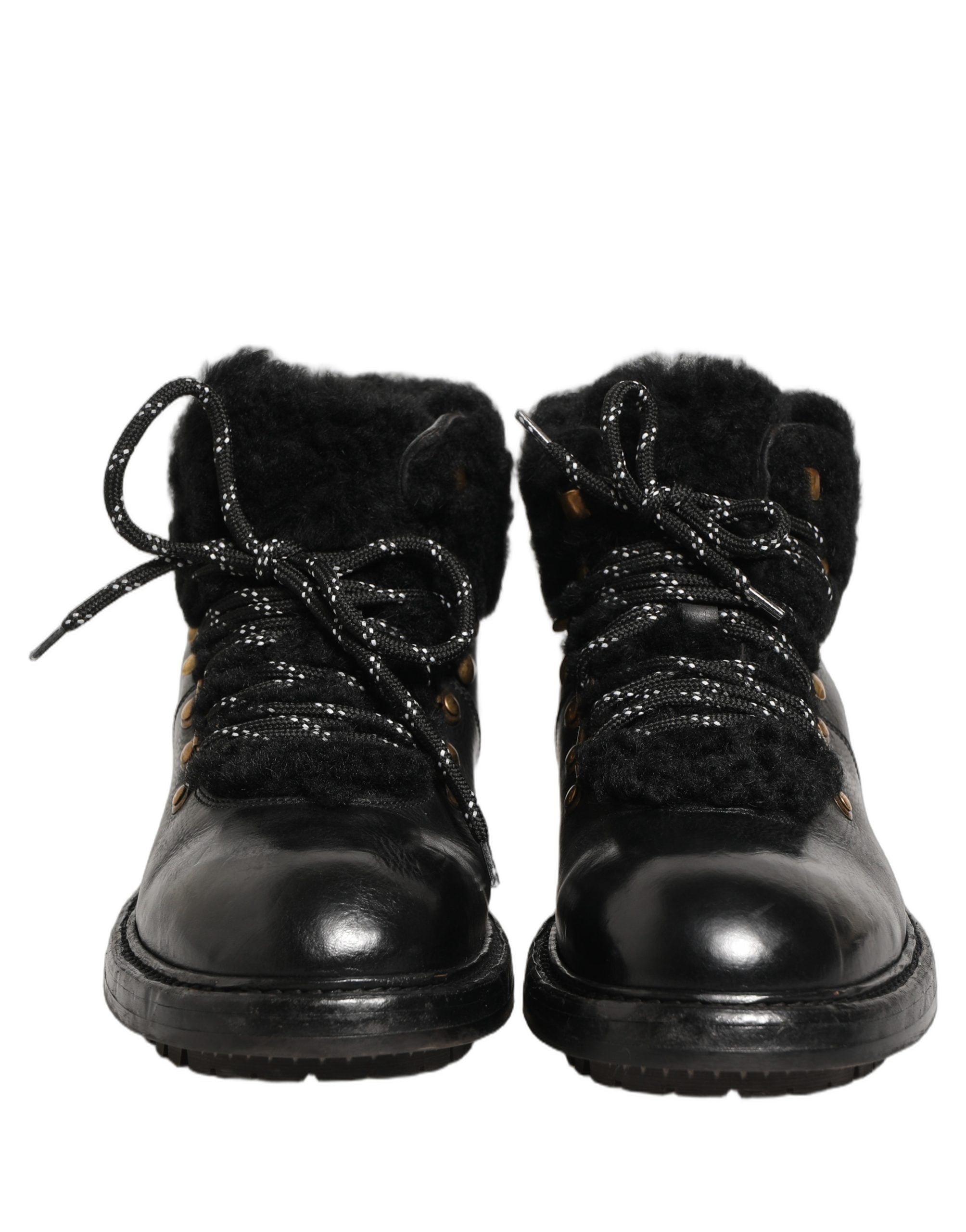 Dolce & Gabbana Black Trekking Fur Lace Leather Boots