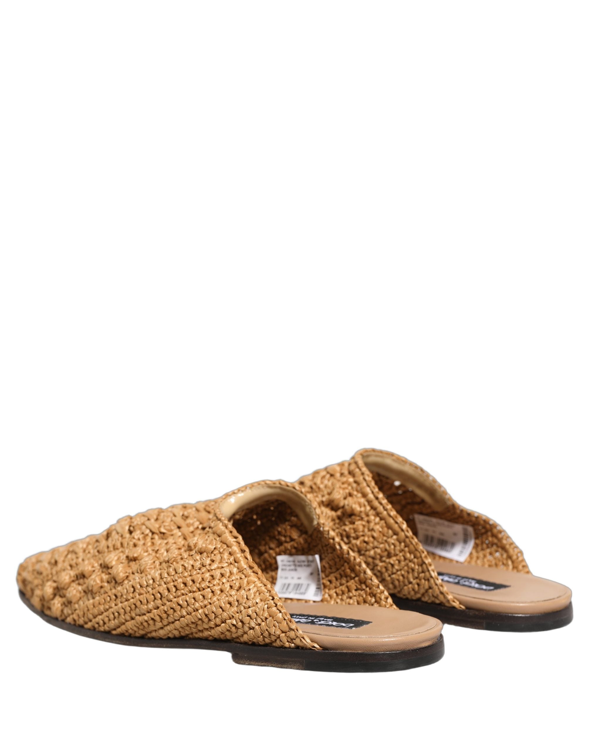 Dolce & Gabbana Beige Woven Straw Slide Sandals Flats Shoes