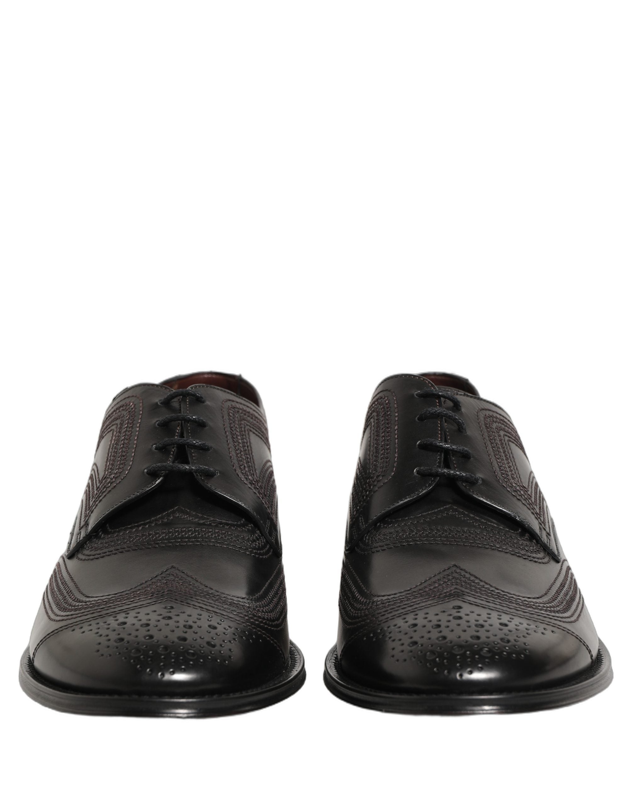 Dolce & Gabbana Zwarte Geborduurde Leren Derby Geklede Schoenen