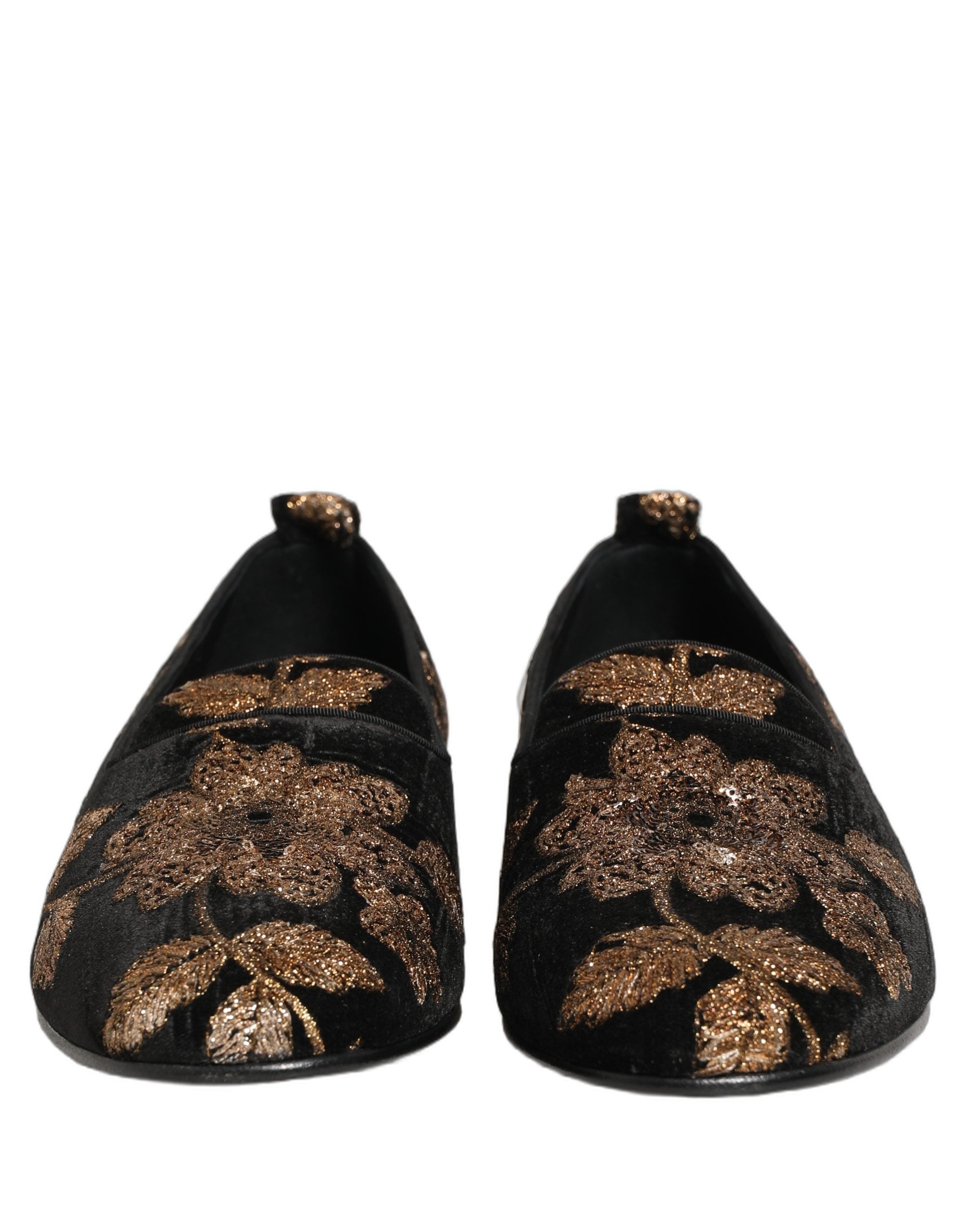 Dolce & Gabbana Zwarte Gebloemde Jacquard Jurk Loafers Schoenen