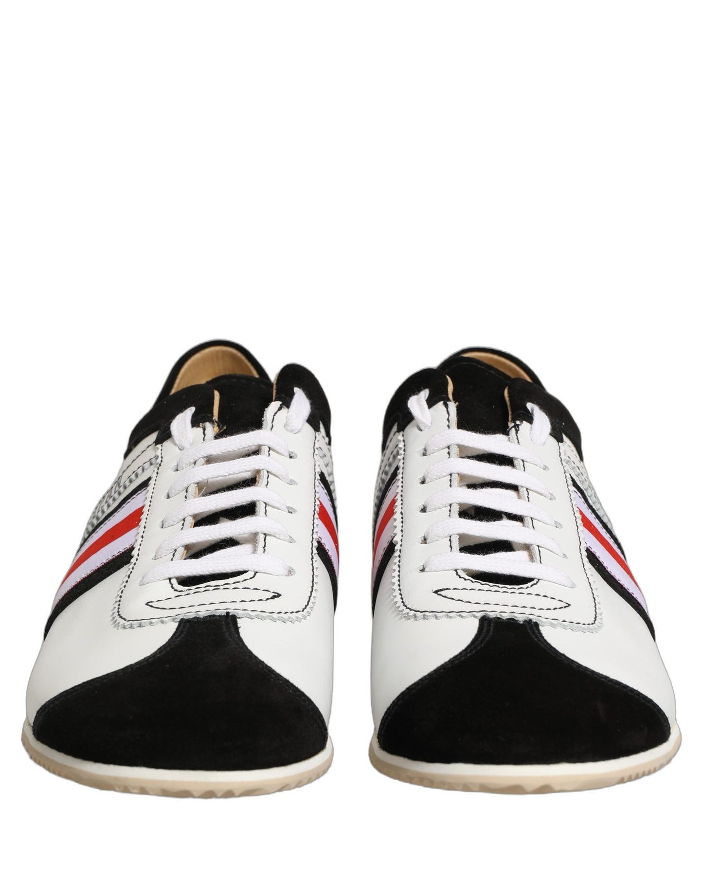 Dolce & Gabbana Black and White Leather Suede Low Top Sneakers