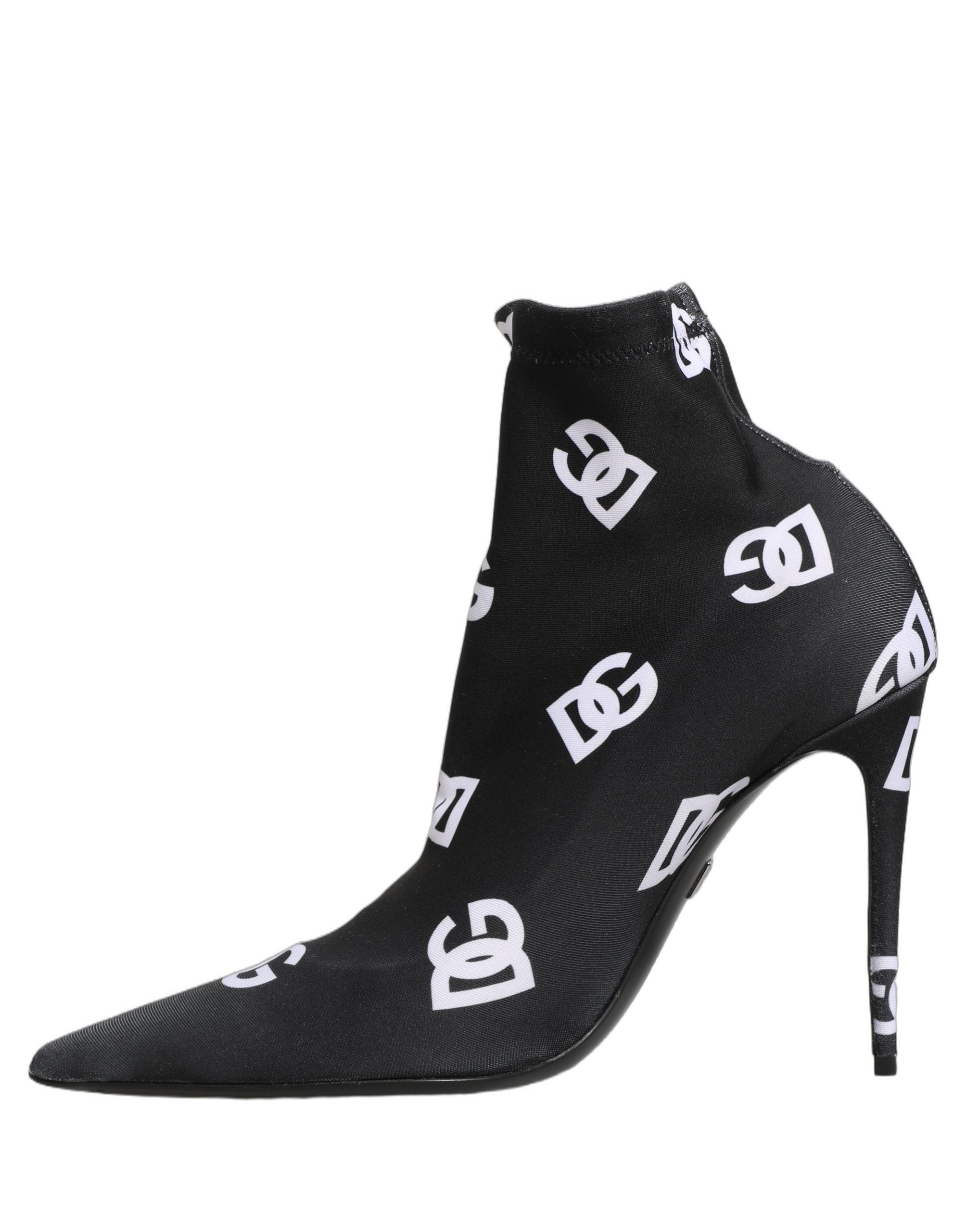 Dolce & Gabbana Black Logo Stretch Heel Ankle Boots Shoes