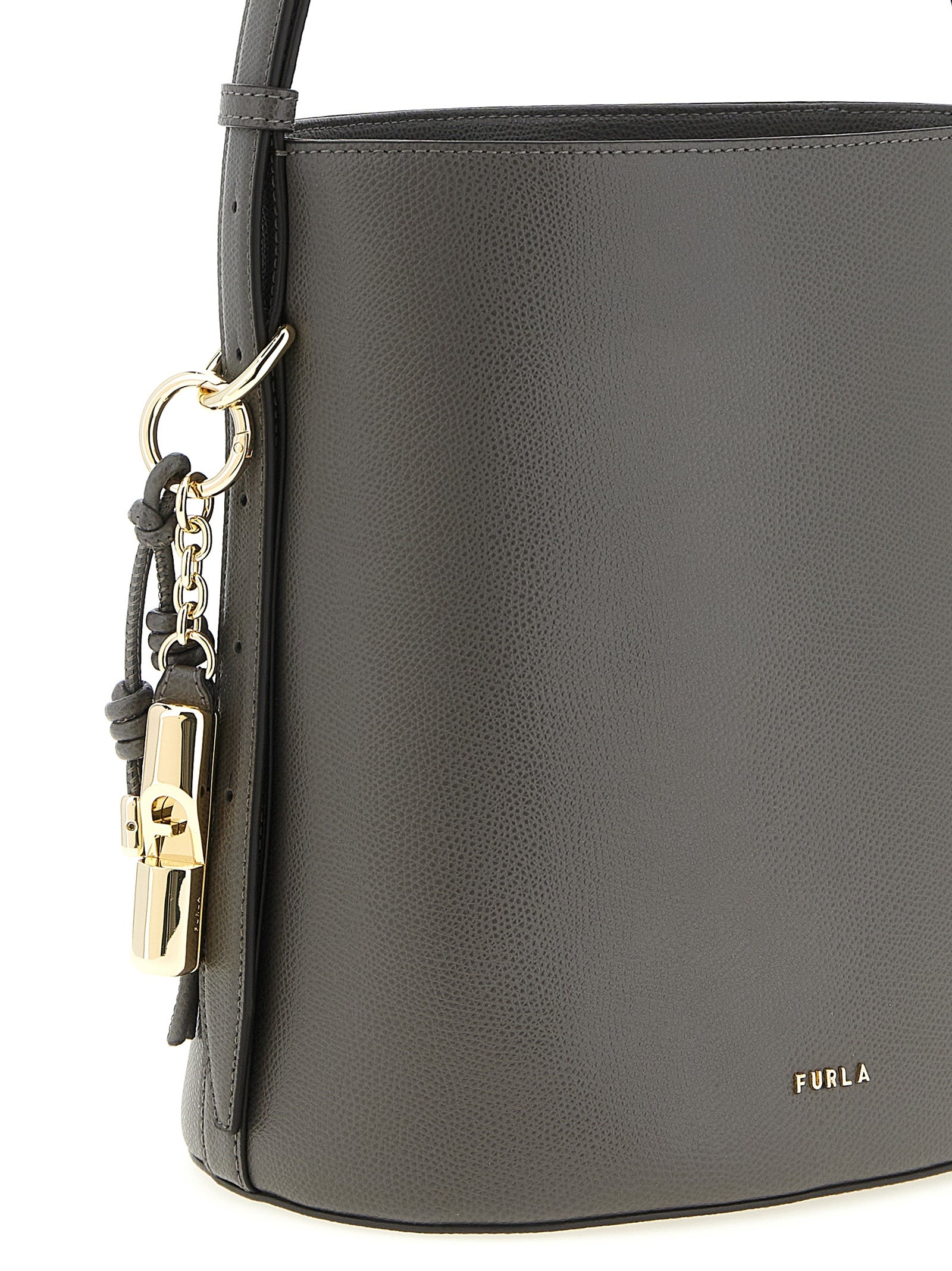 Furla schoudertas van grijs kalfsleer