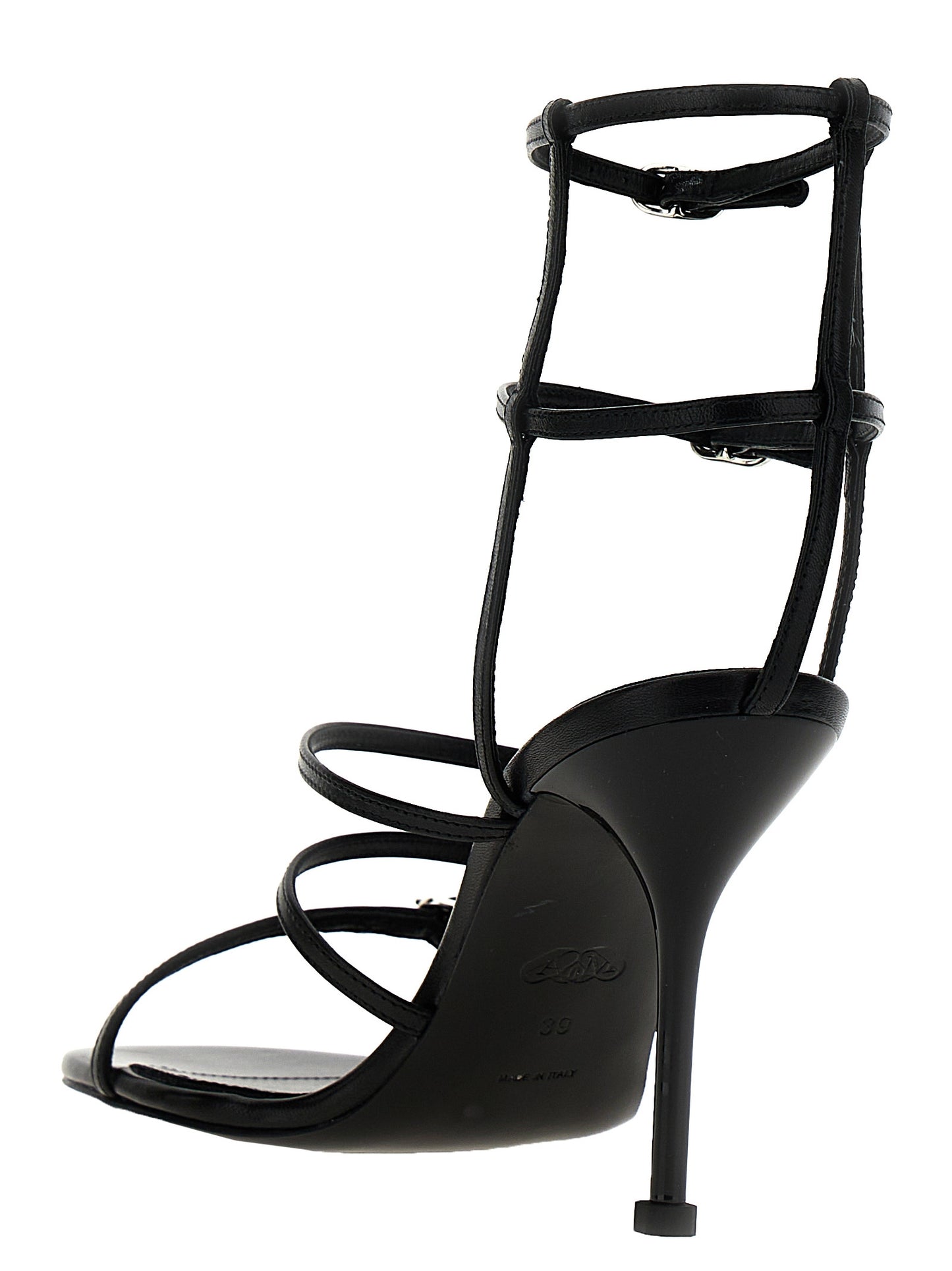Alexander McQueen Black Lambskin Stiletto Heel Sandals