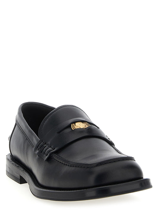 Moschino Black Velvet Leather Slip-On Loafers