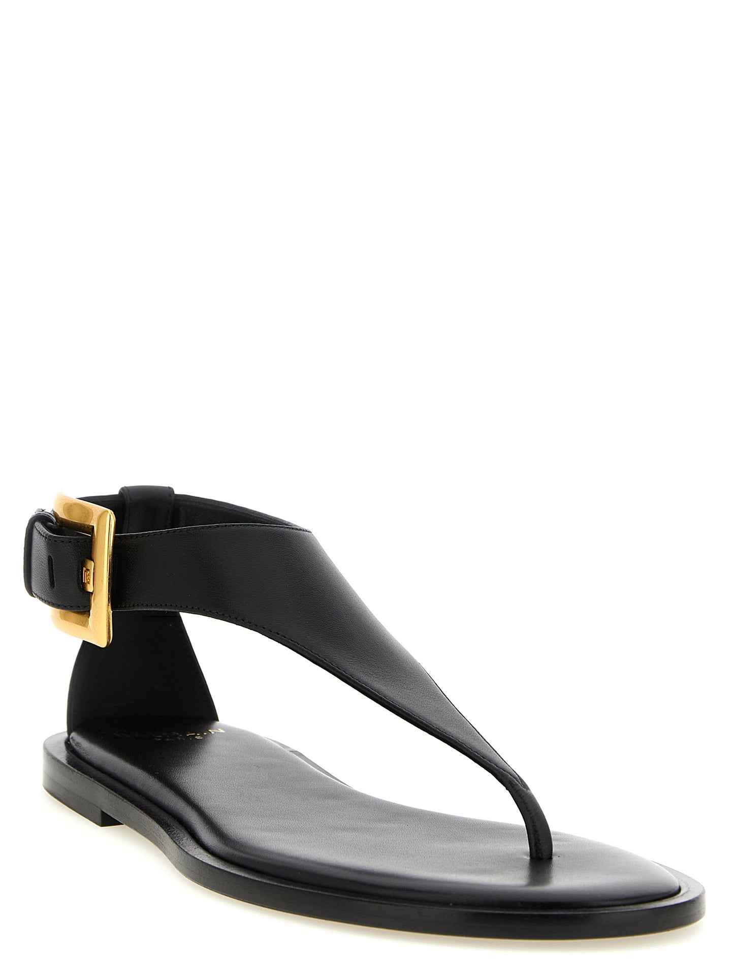 Balmain Black Lamb Leather Flat Sandals
