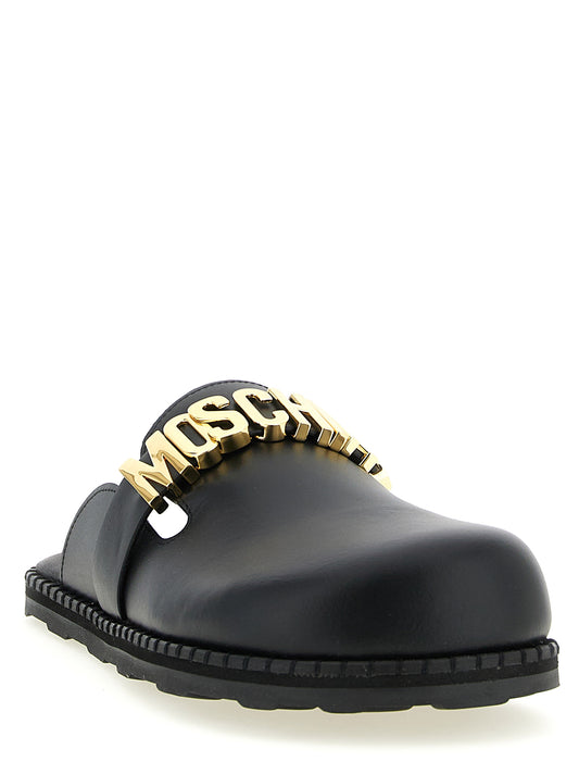Moschino Black Calfskin Clogs