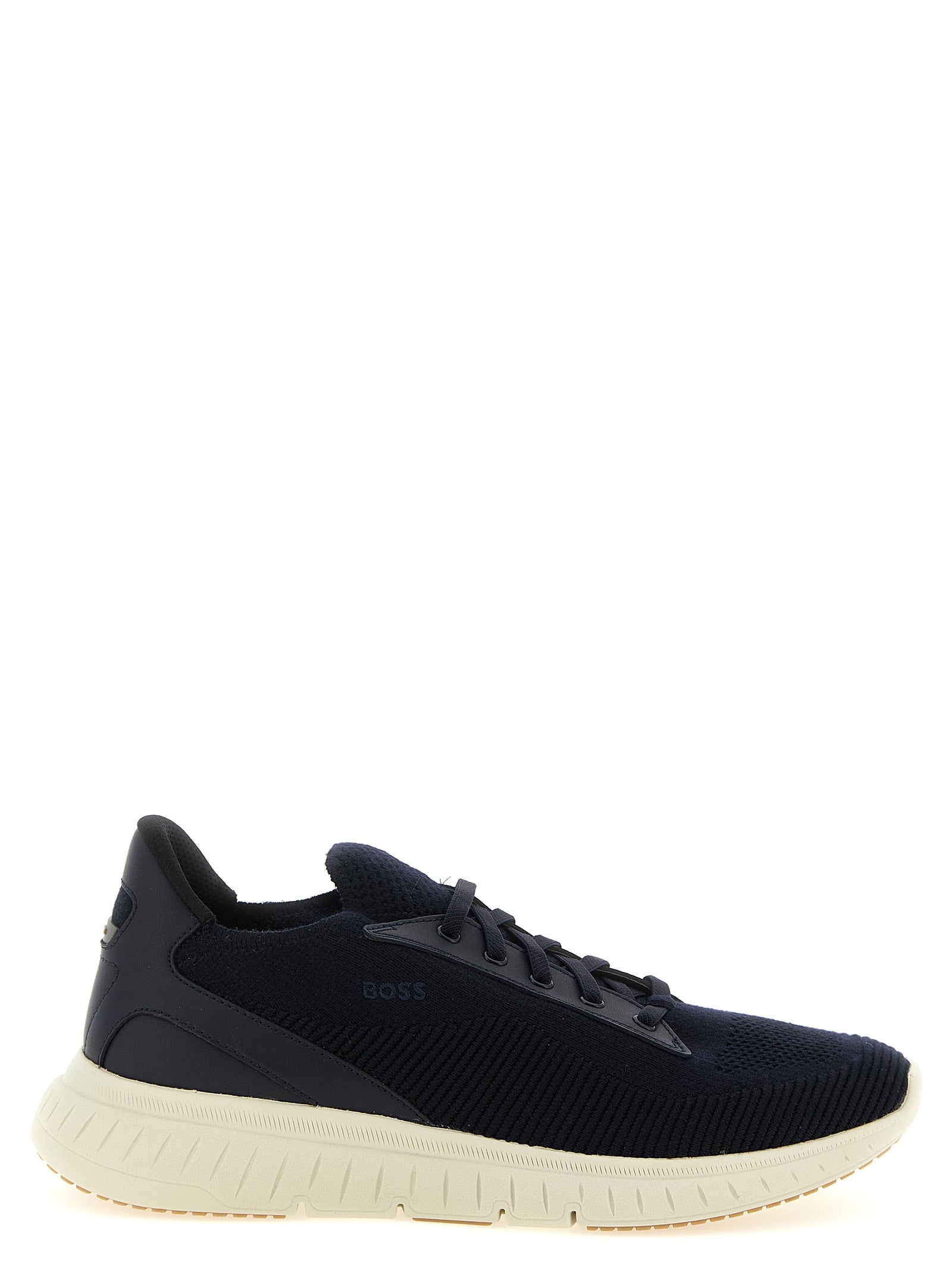 Baskets athlétiques en cuir de vachette bleu Hugo Boss