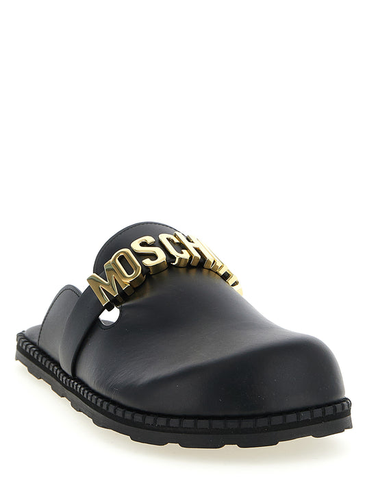 Moschino Black Calfskin Clogs