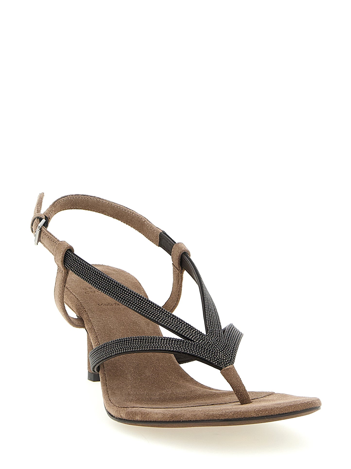 Brunello Cucinelli Beige Lamb Leather Flat Sandals