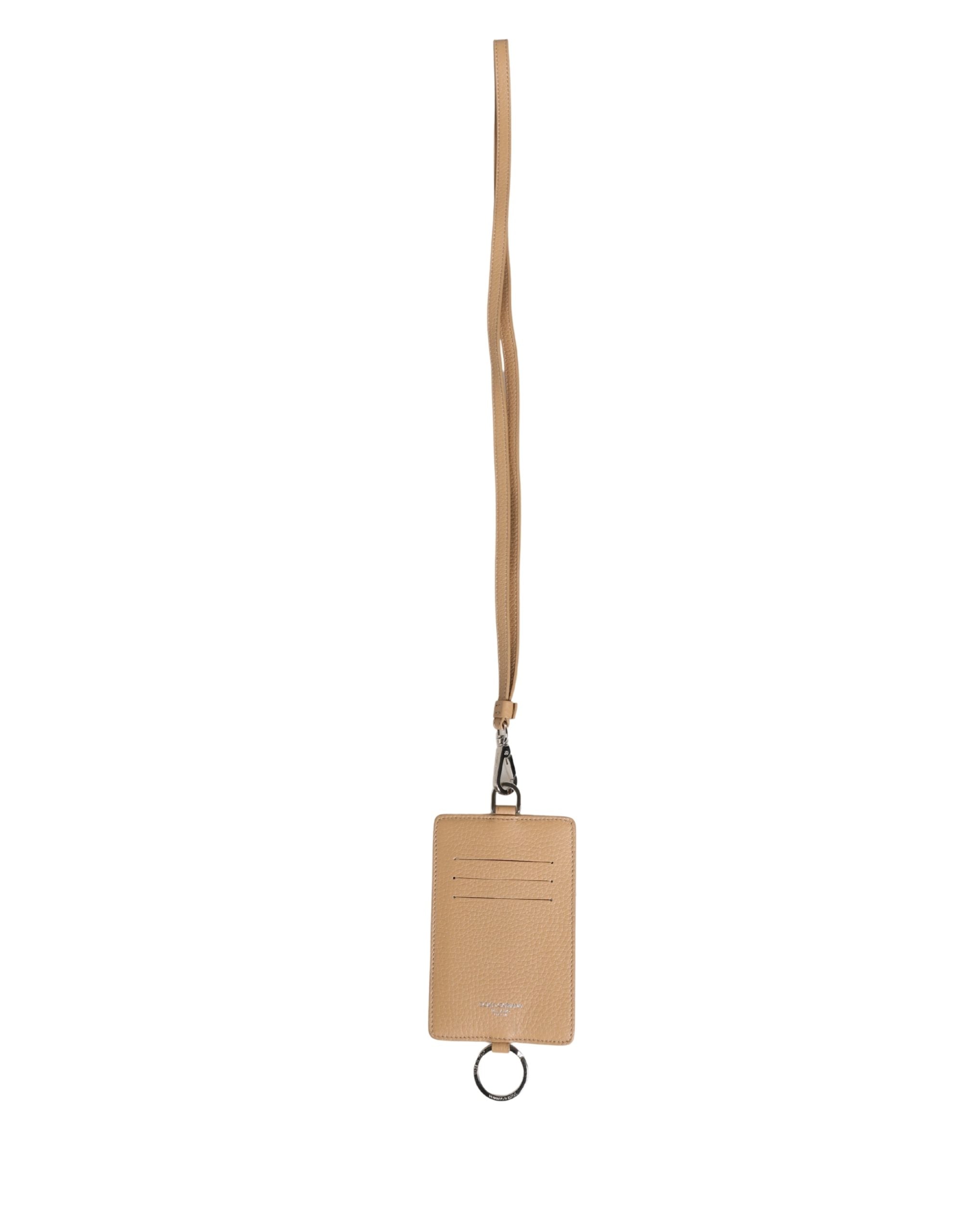 Dolce & Gabbana Beige Leren Portefeuille met Logo in Reliëf en Nekkoord