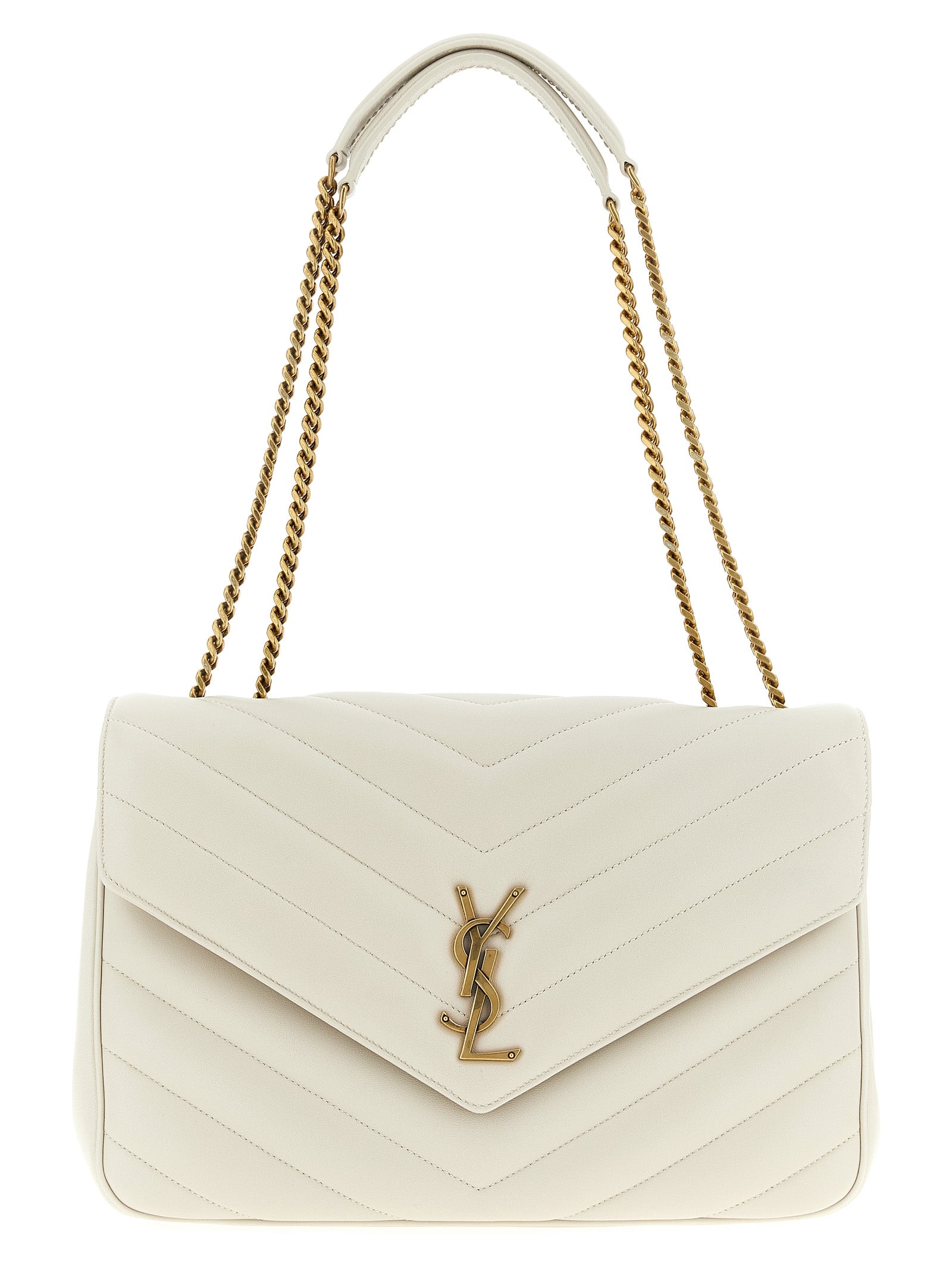Saint Laurent Beige Lambskin Leather Shoulder Bag
