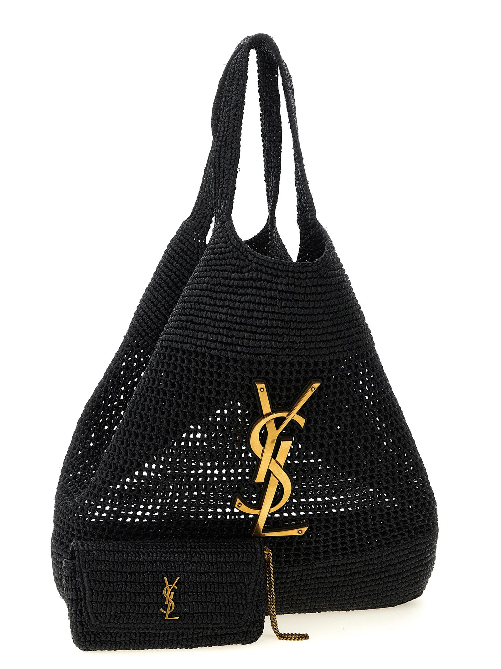 Saint Laurent Zwarte Raffia Draagtas